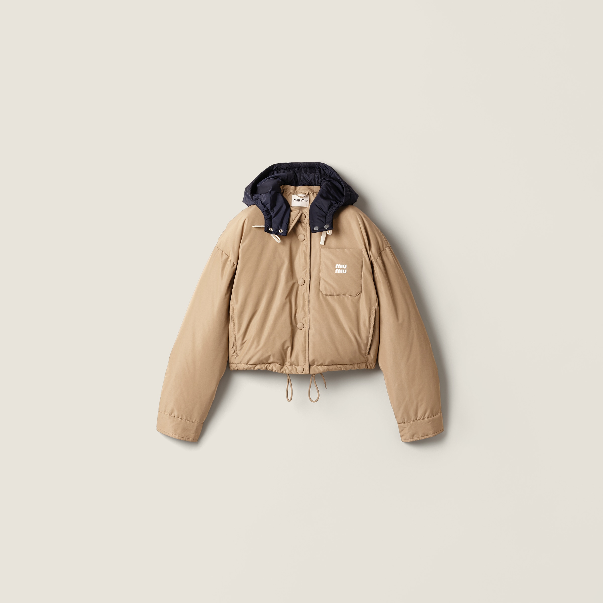 Technical pongé down hoodie jacket