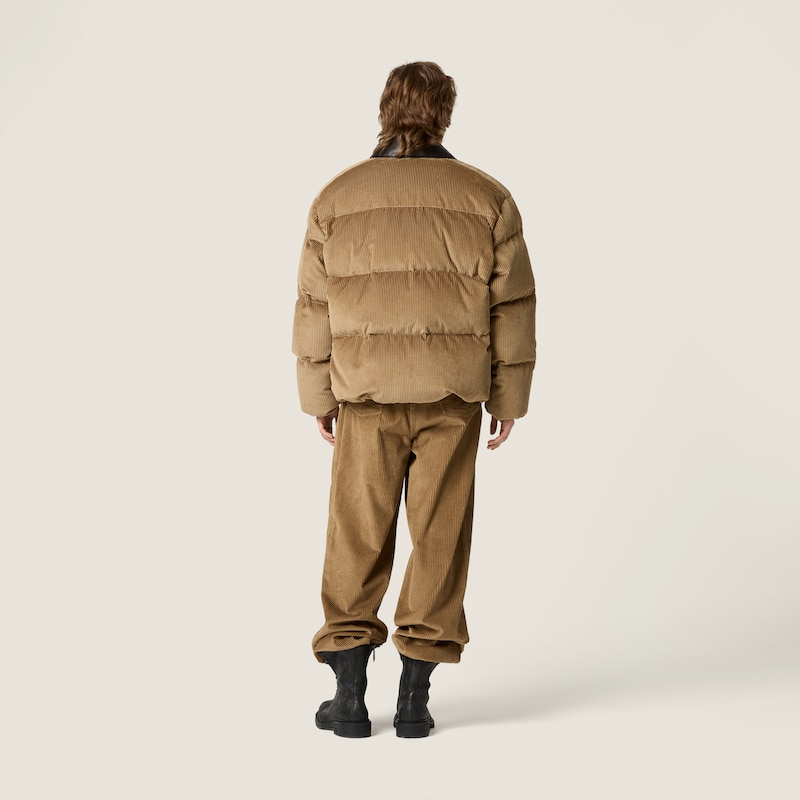 Corduroy and nappa leather down jacket
