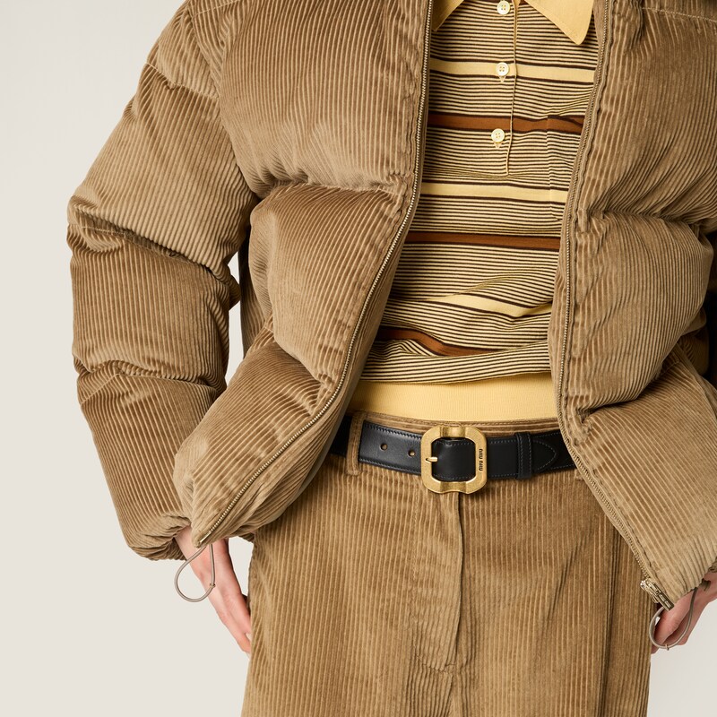 Corduroy and nappa leather down jacket