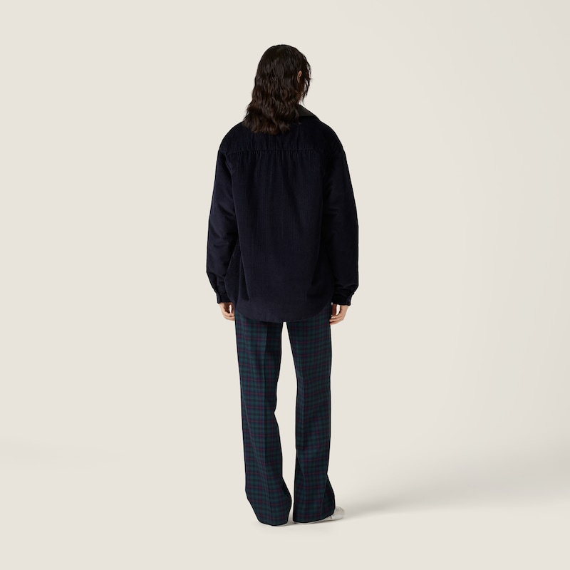 Corduroy and nappa leather down jacket