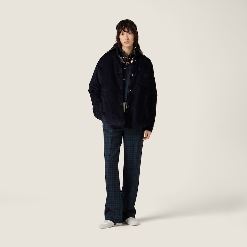 Corduroy and nappa leather down jacket