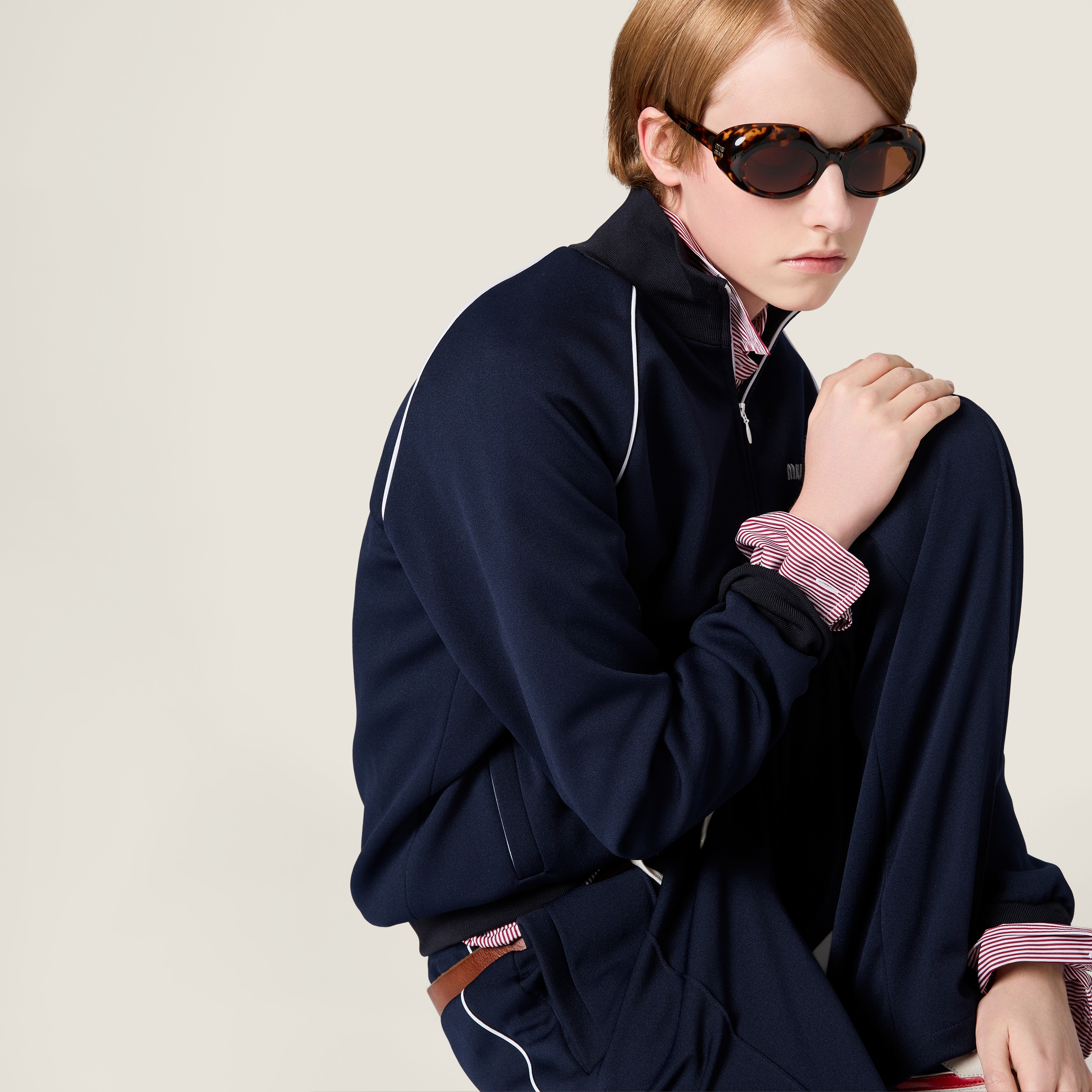 Navy Technical Jersey Blouson Jacket | Miu Miu - United States