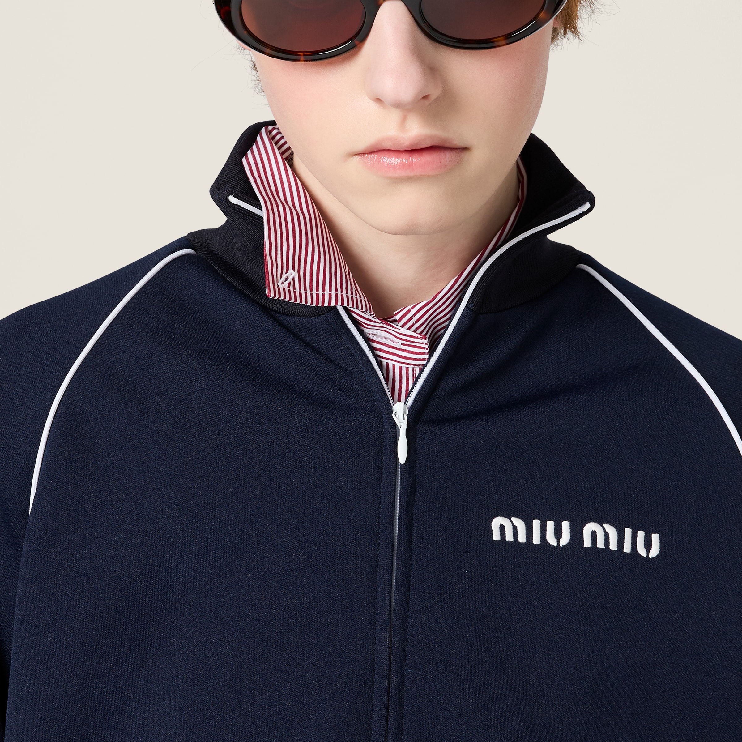 Navy Technical Jersey Blouson Jacket | Miu Miu - United States
