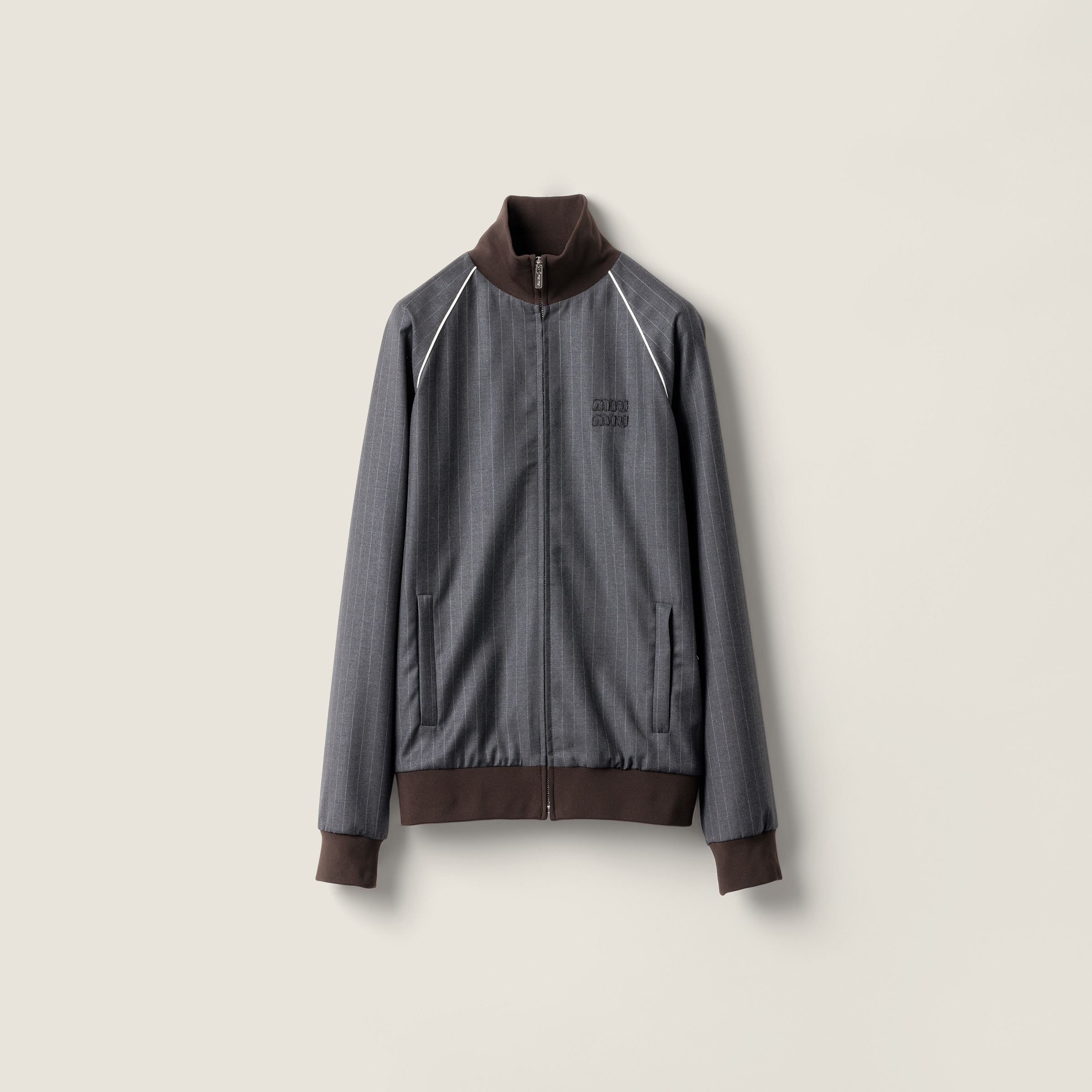 Miu Miu Pinstriped Zipper Blouson Jacket