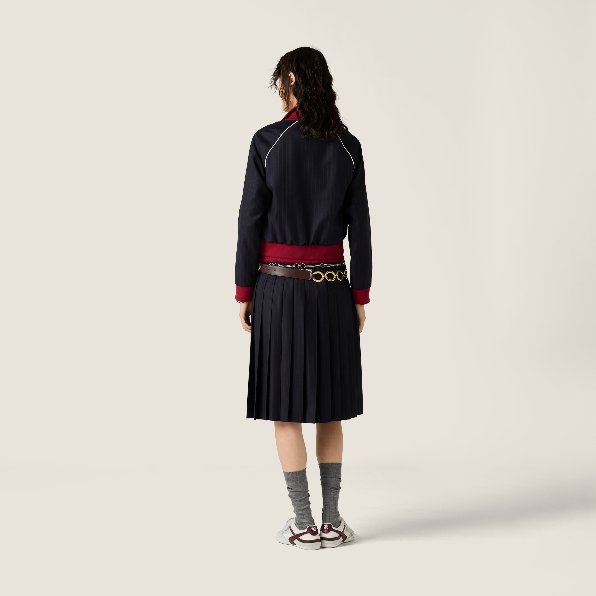 Miu Miu Pinstriped Zipper Blouson Jacket In Pink