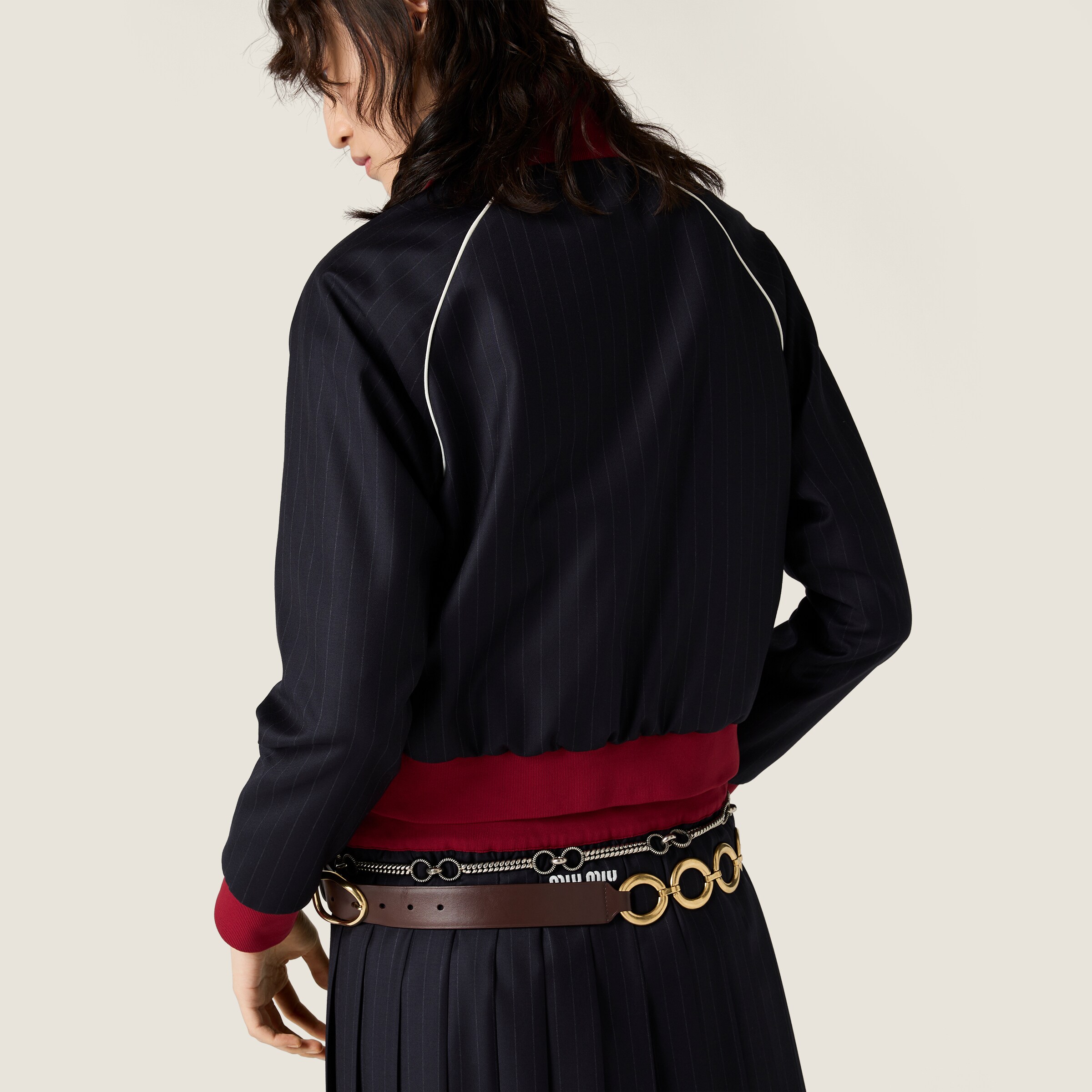 Miu Miu Pinstriped Zipper Blouson Jacket In Pink