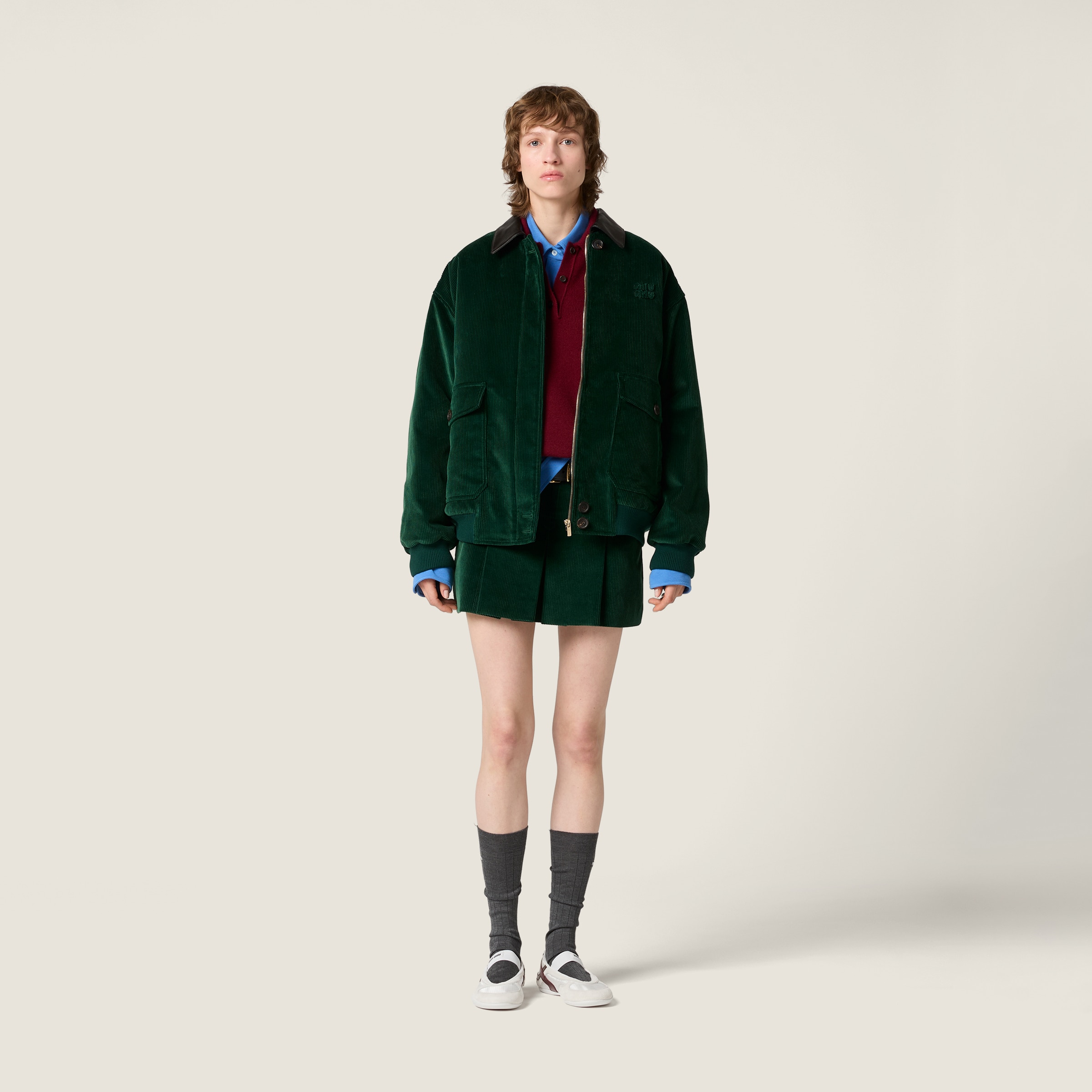 Miu Miu Padded Corduroy Blouson In Green