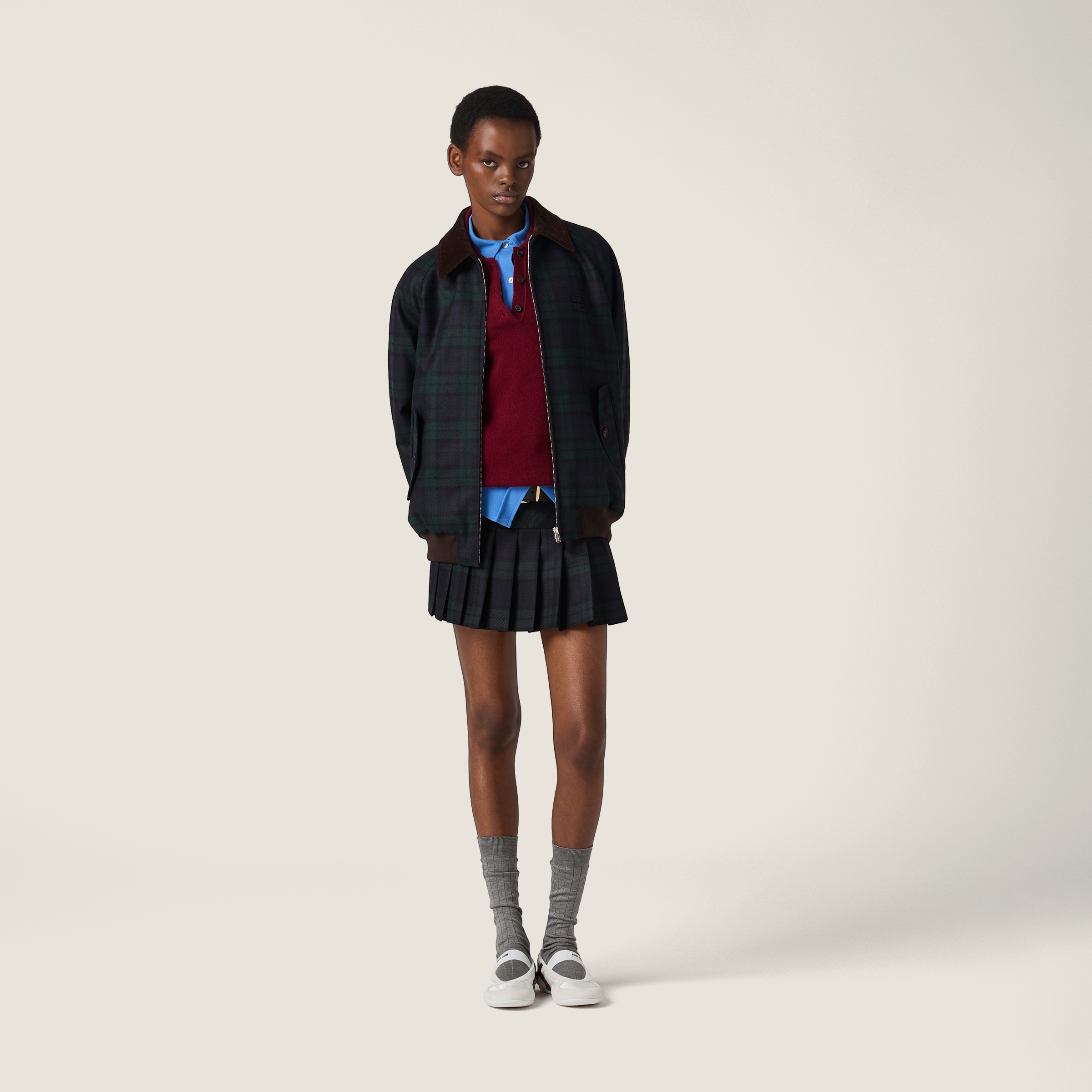 Miu Miu Checked Twill Blouson Jacket In Multi
