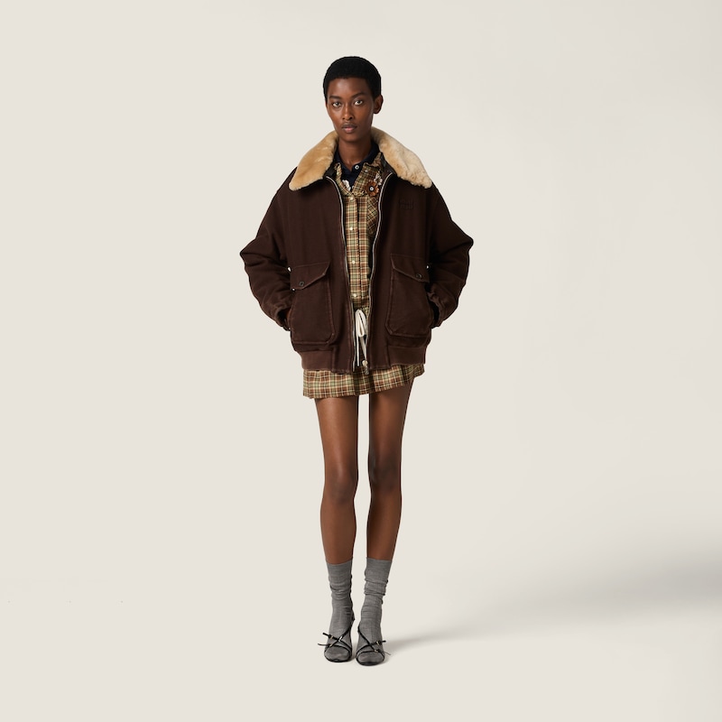 Garment-dyed wool blouson with shearling collar