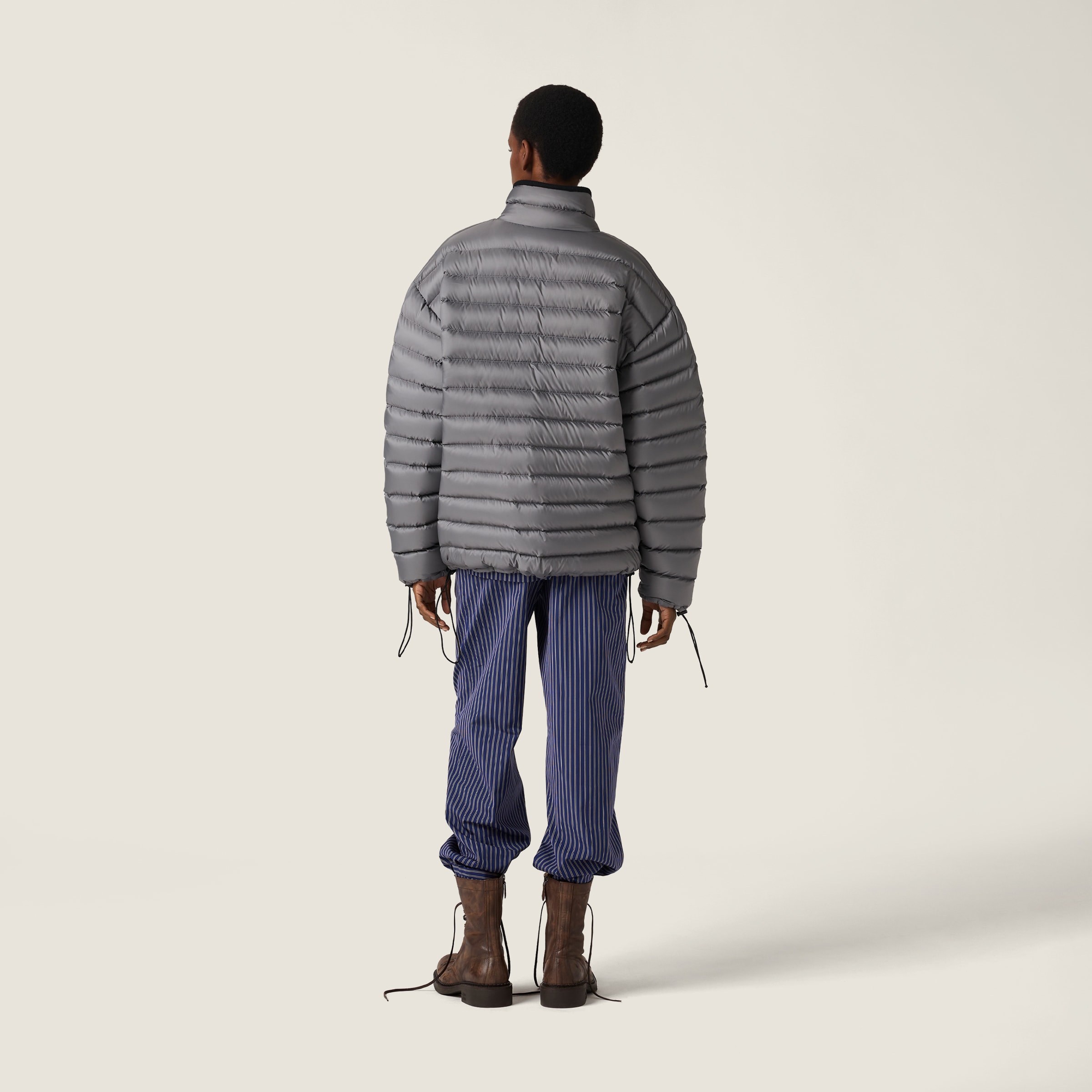 Miu Miu Lightweight Pongé Down Jacket In Gray