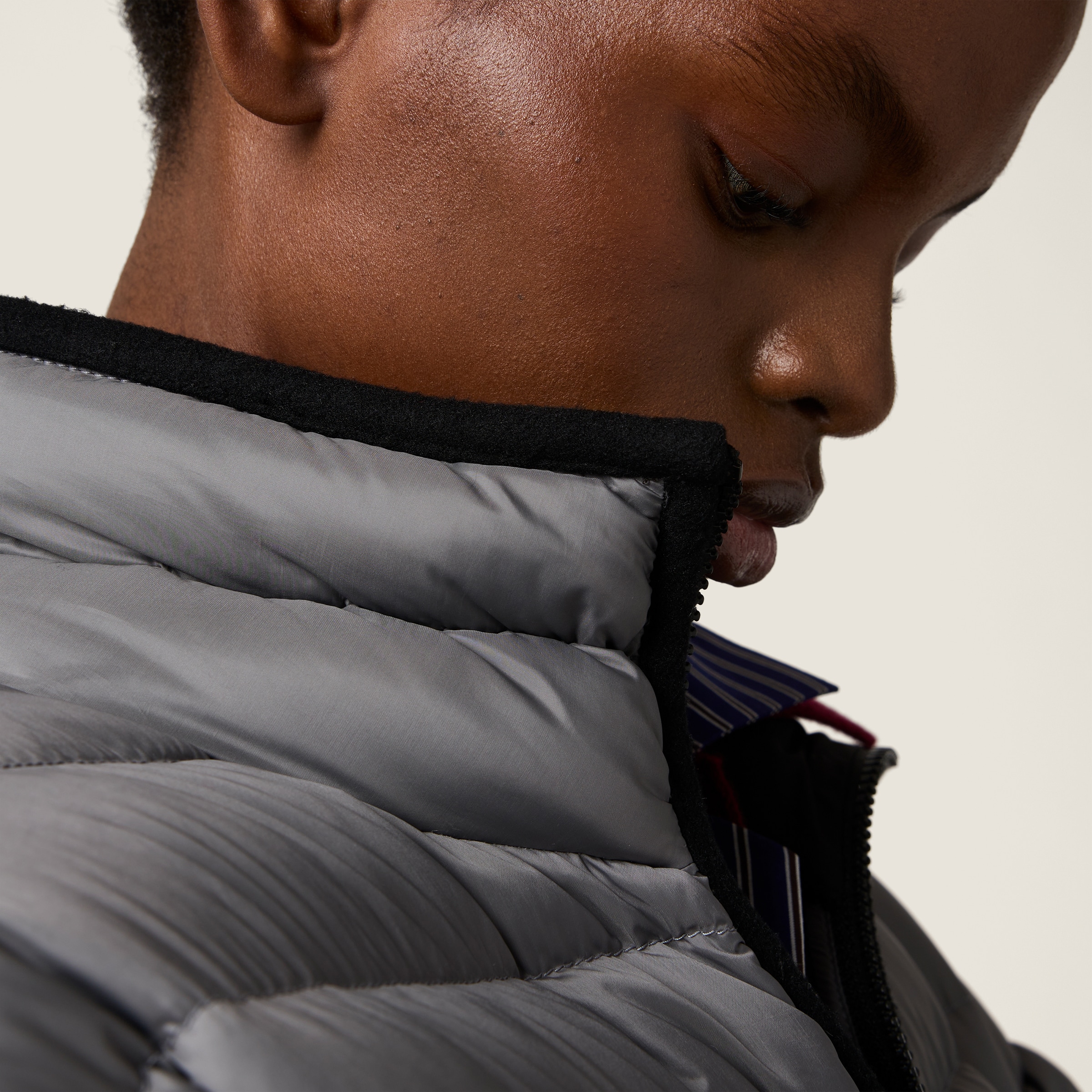 Miu Miu Lightweight Pongé Down Jacket In Gray