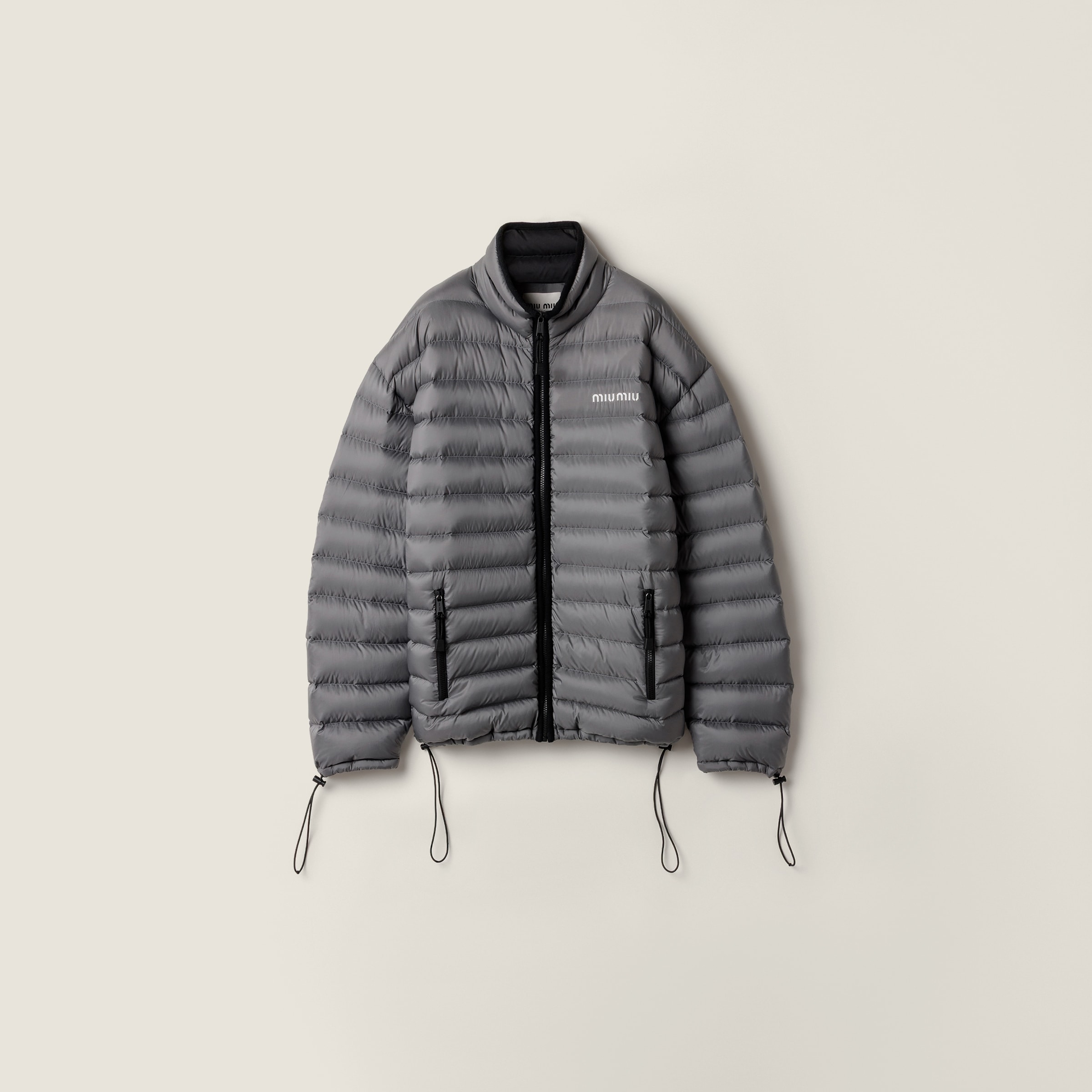 Miu Miu Lightweight Pongé Down Jacket In Gray