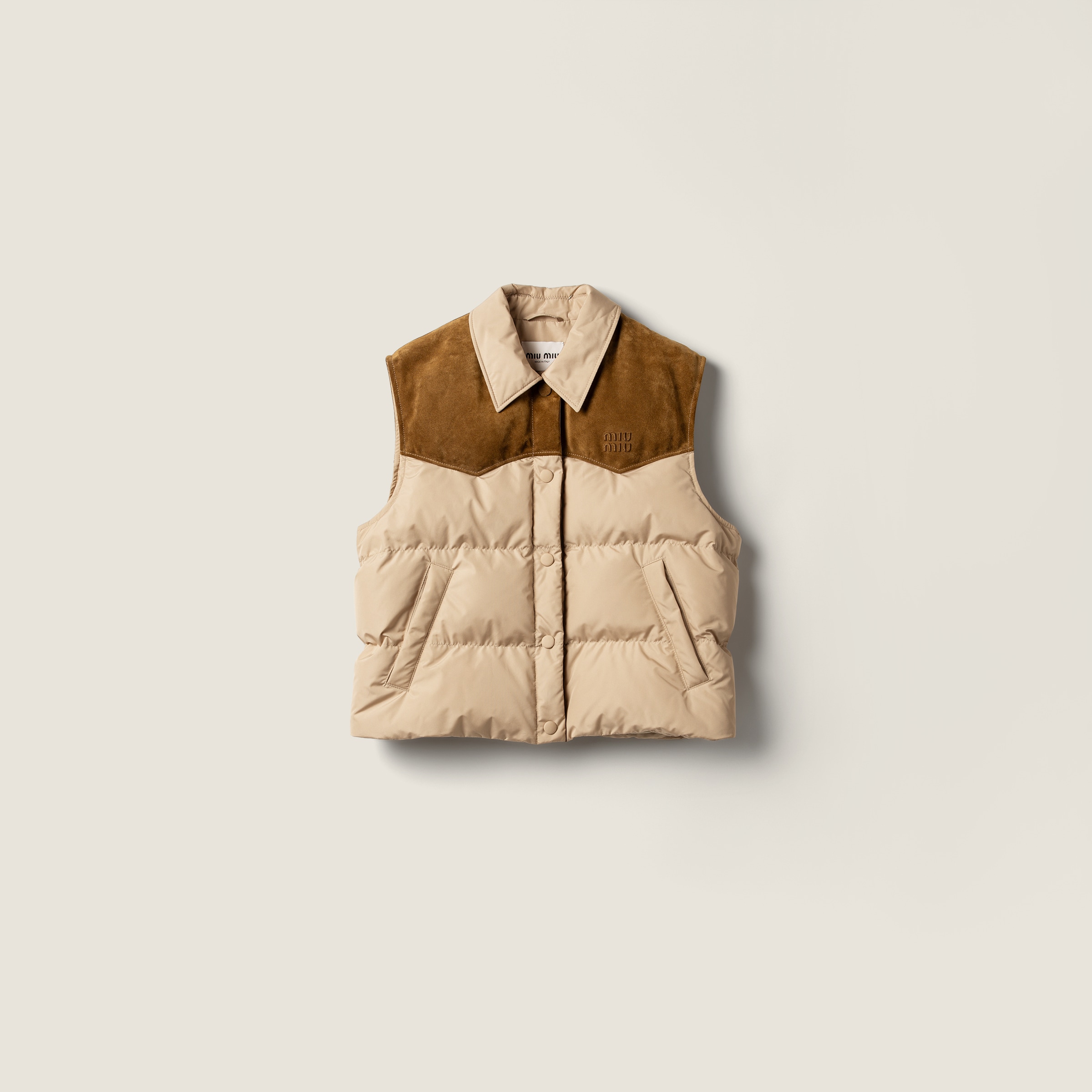 Miu Miu Technical Pongé And Leather Down Vest
