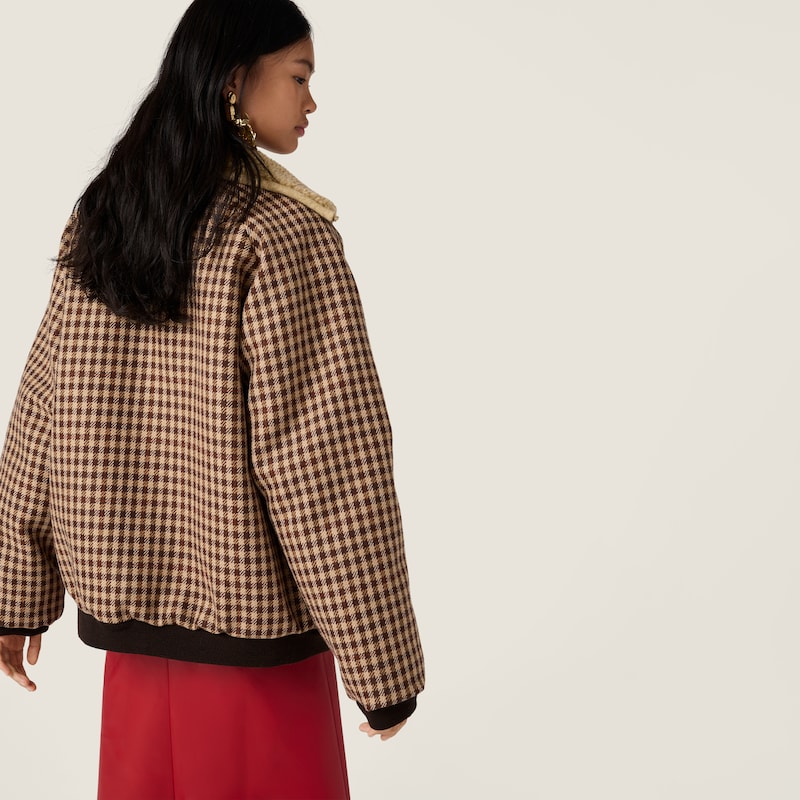 Fleece-lined checked blouson jacket