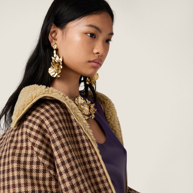 Fleece-lined checked blouson jacket