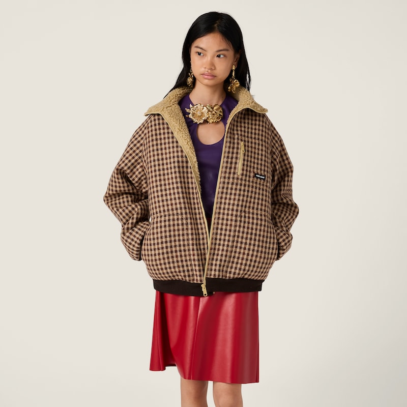 Fleece-lined checked blouson jacket