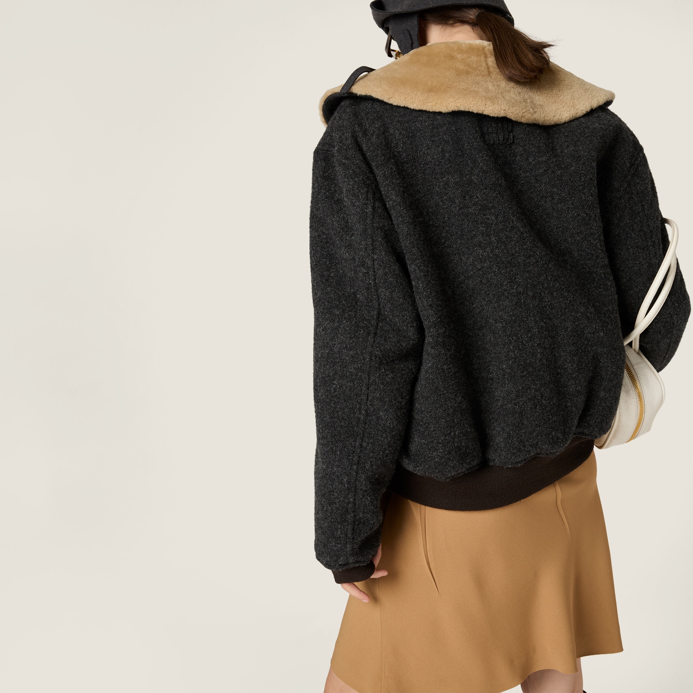 Miu Miu Shetland Wool Blouson Jacket In Gray