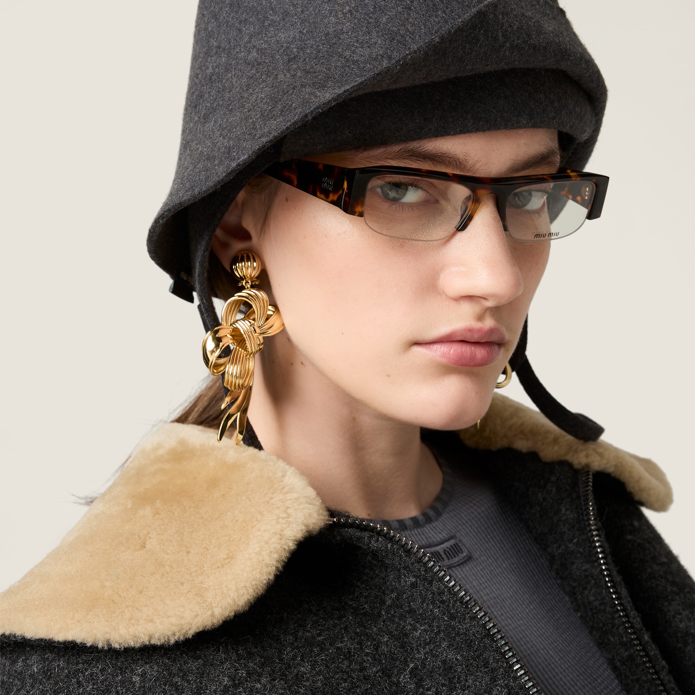 Miu Miu Shetland Wool Blouson Jacket In Gray
