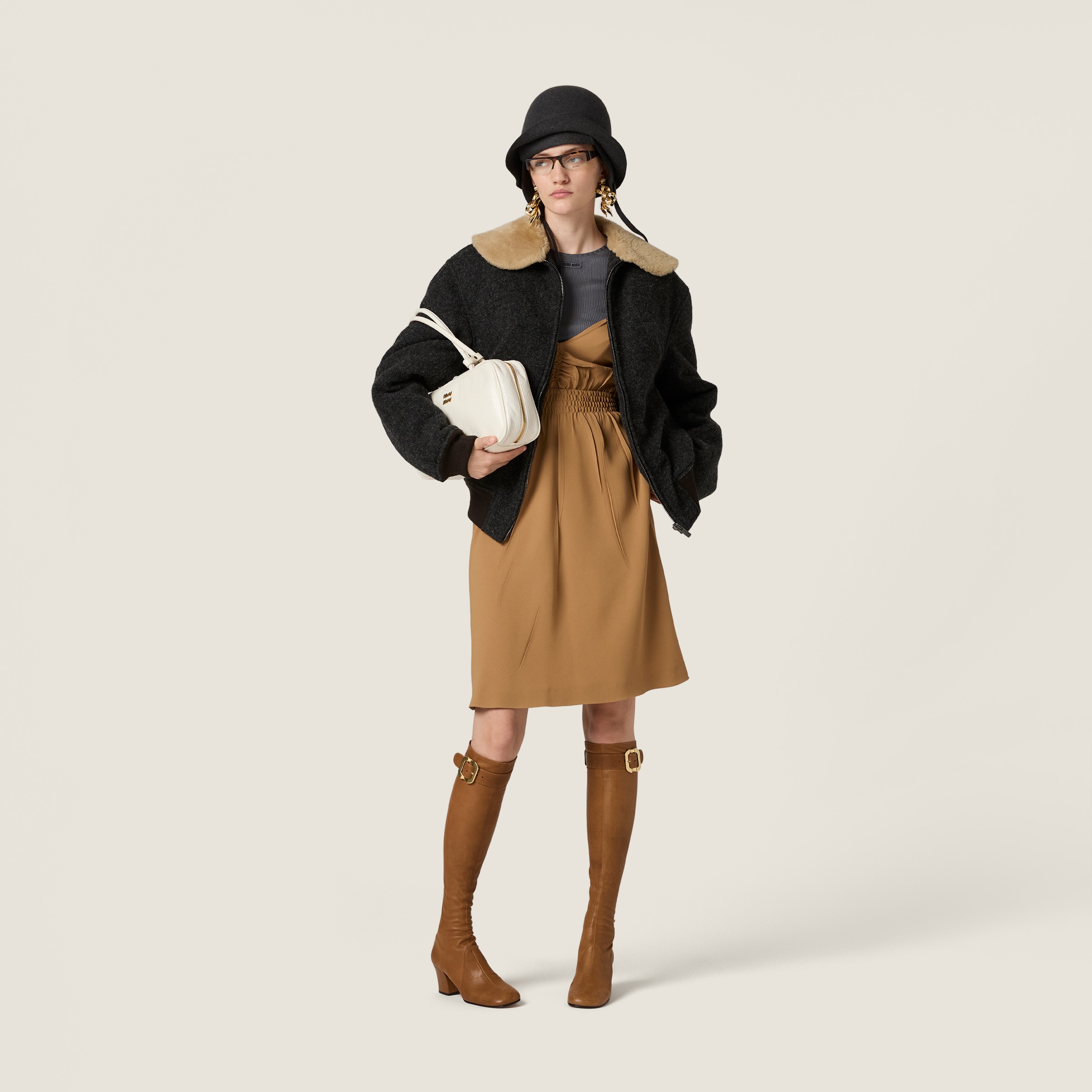 Miu Miu Shetland Wool Blouson Jacket In Gray
