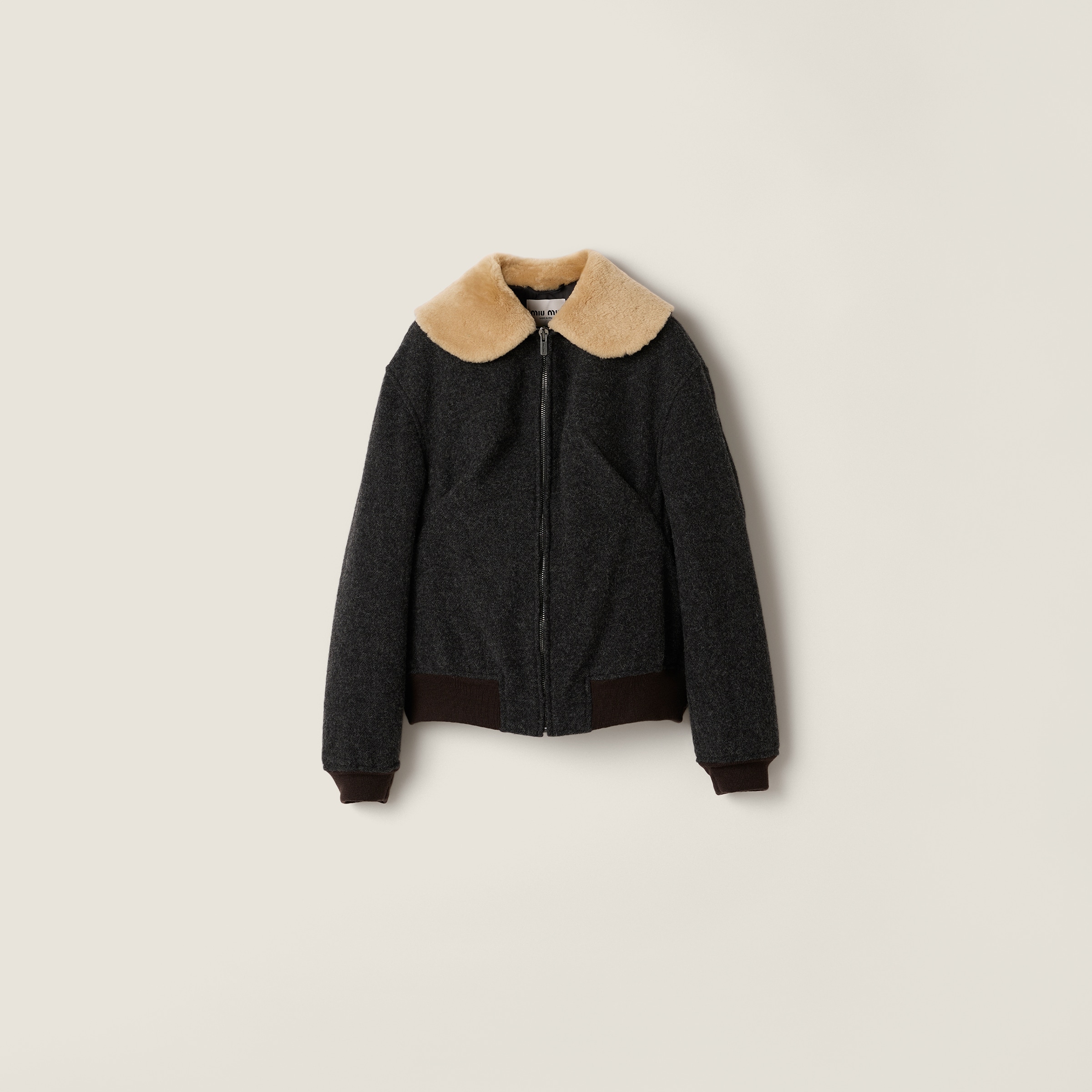 Miu Miu Shetland Wool Blouson Jacket In Gray