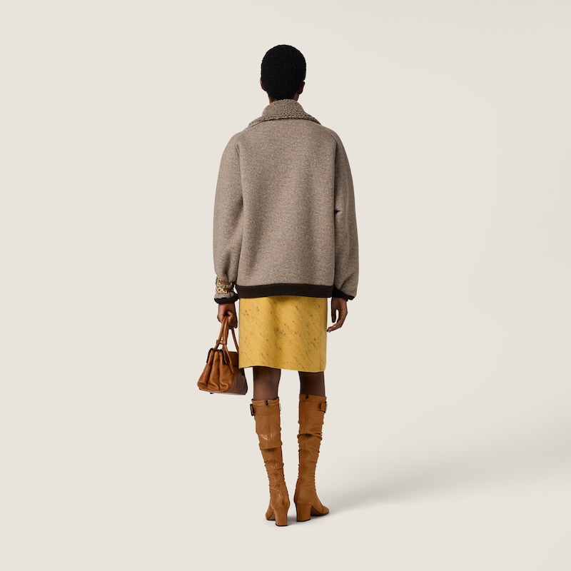 Cotton fleece zipper blouson jacket