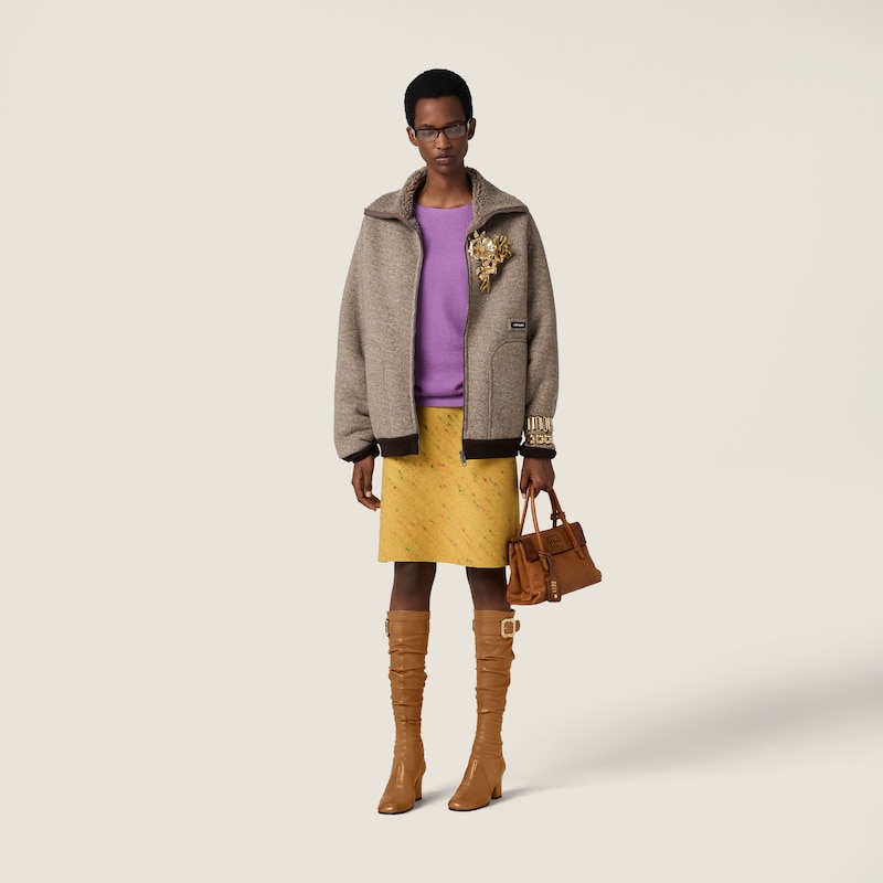 Cotton fleece zipper blouson jacket