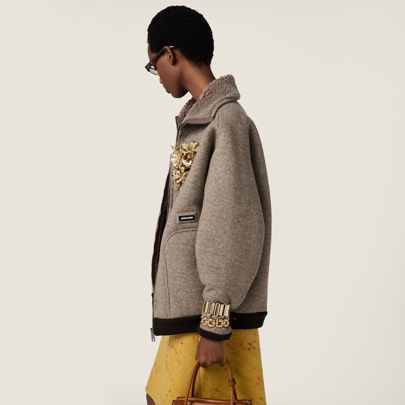 Cotton fleece zipper blouson jacket