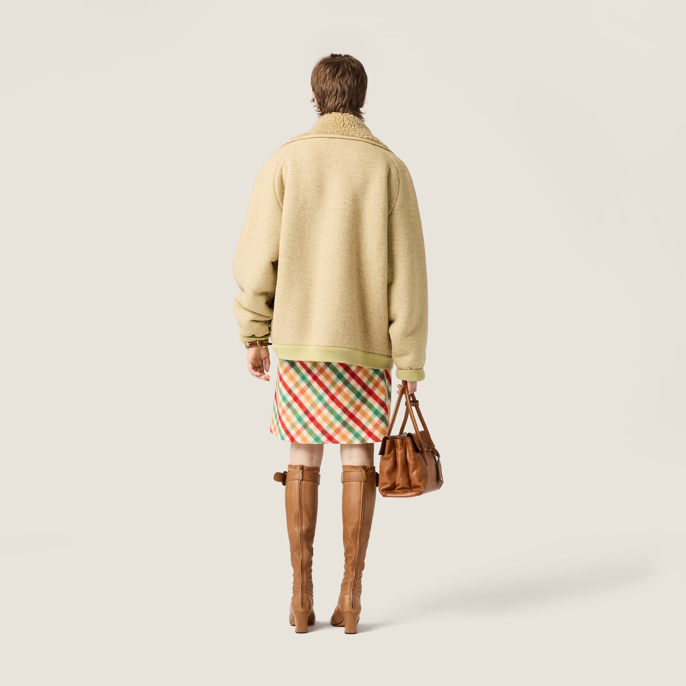 Miu Miu Cotton Fleece Zipper Blouson Jacket In Neutral