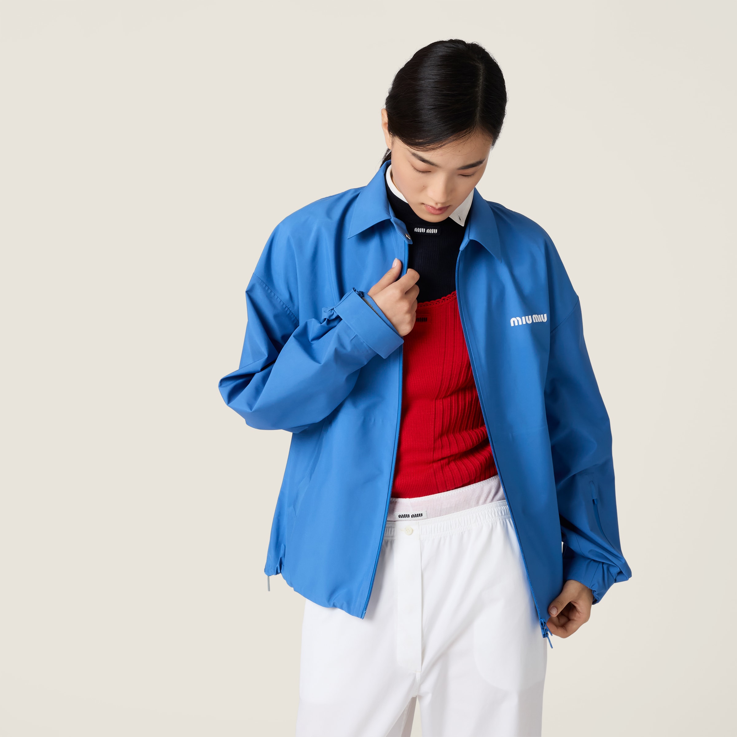 Miu Miu Technical Fabric Windbreaker In Blue