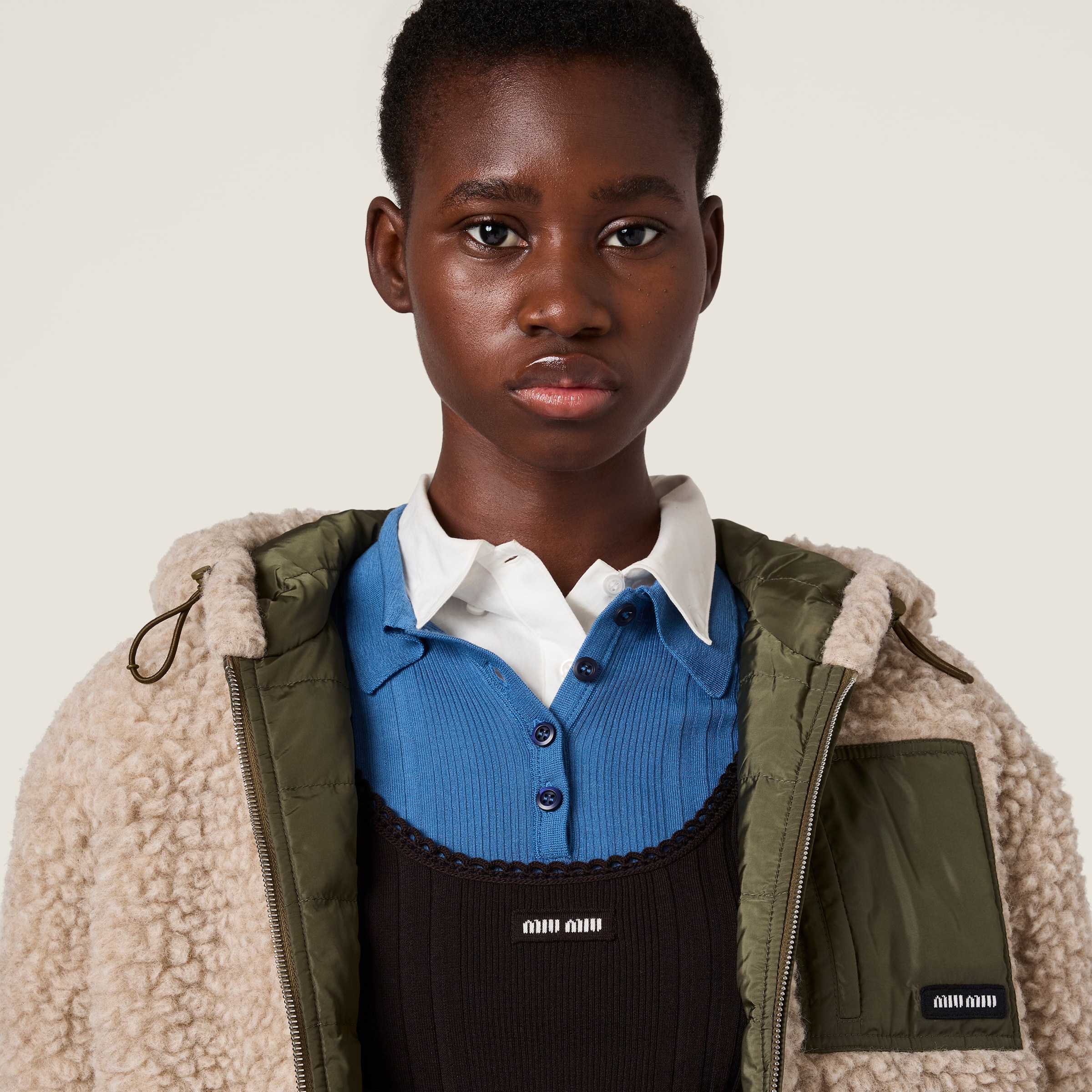 Miu Miu Medium-weight Teddy Down Jacket With Technical Pongé