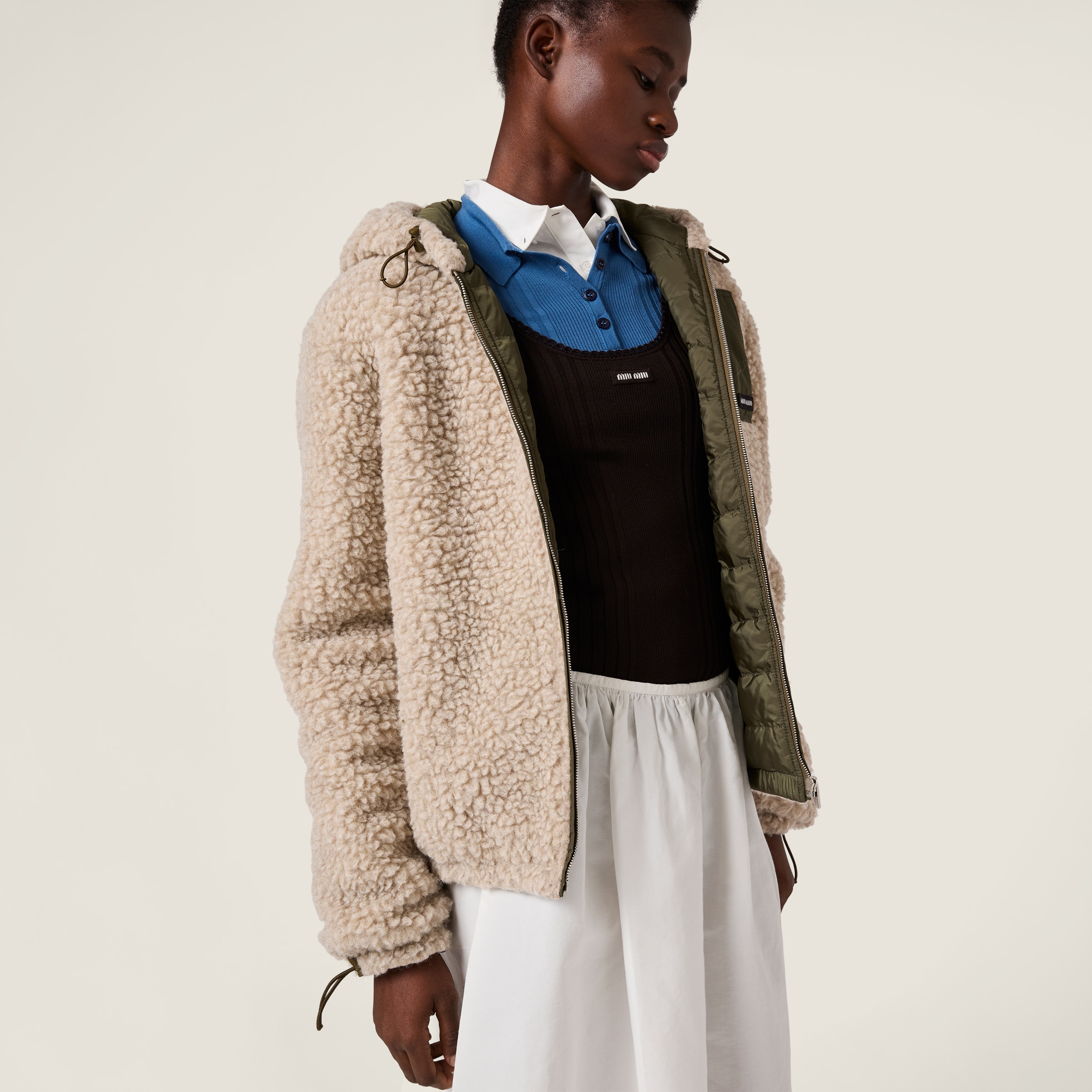 Medium-weight teddy down jacket with technical pongé - thumbnail 5