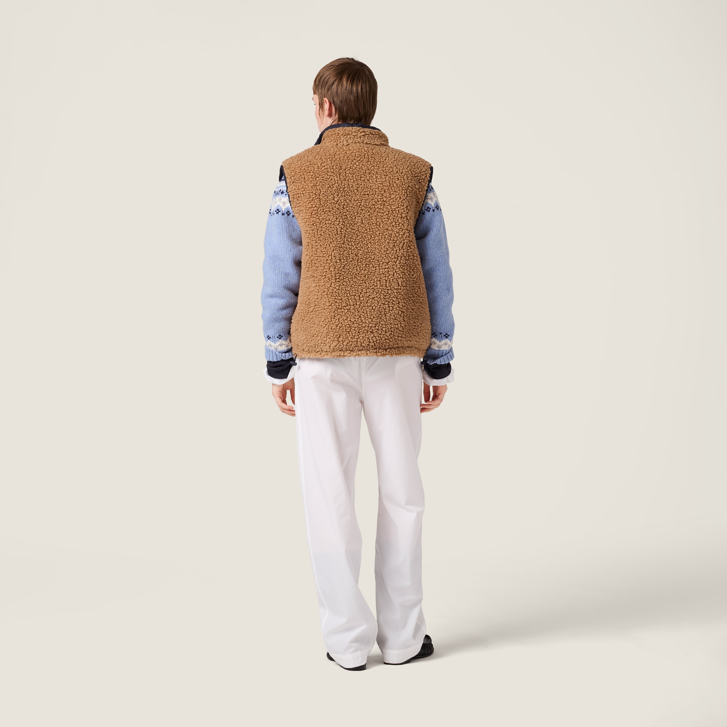 Miu Miu Teddy Down Vest With Technical Pongé In Brown