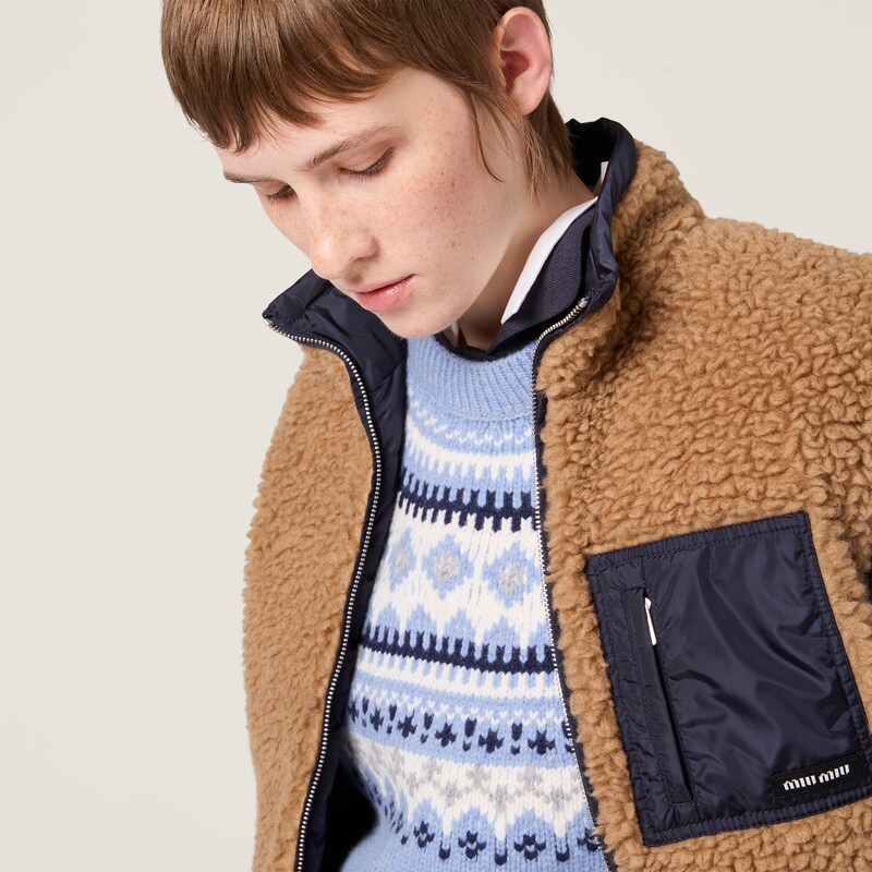 Teddy down vest with technical pongé