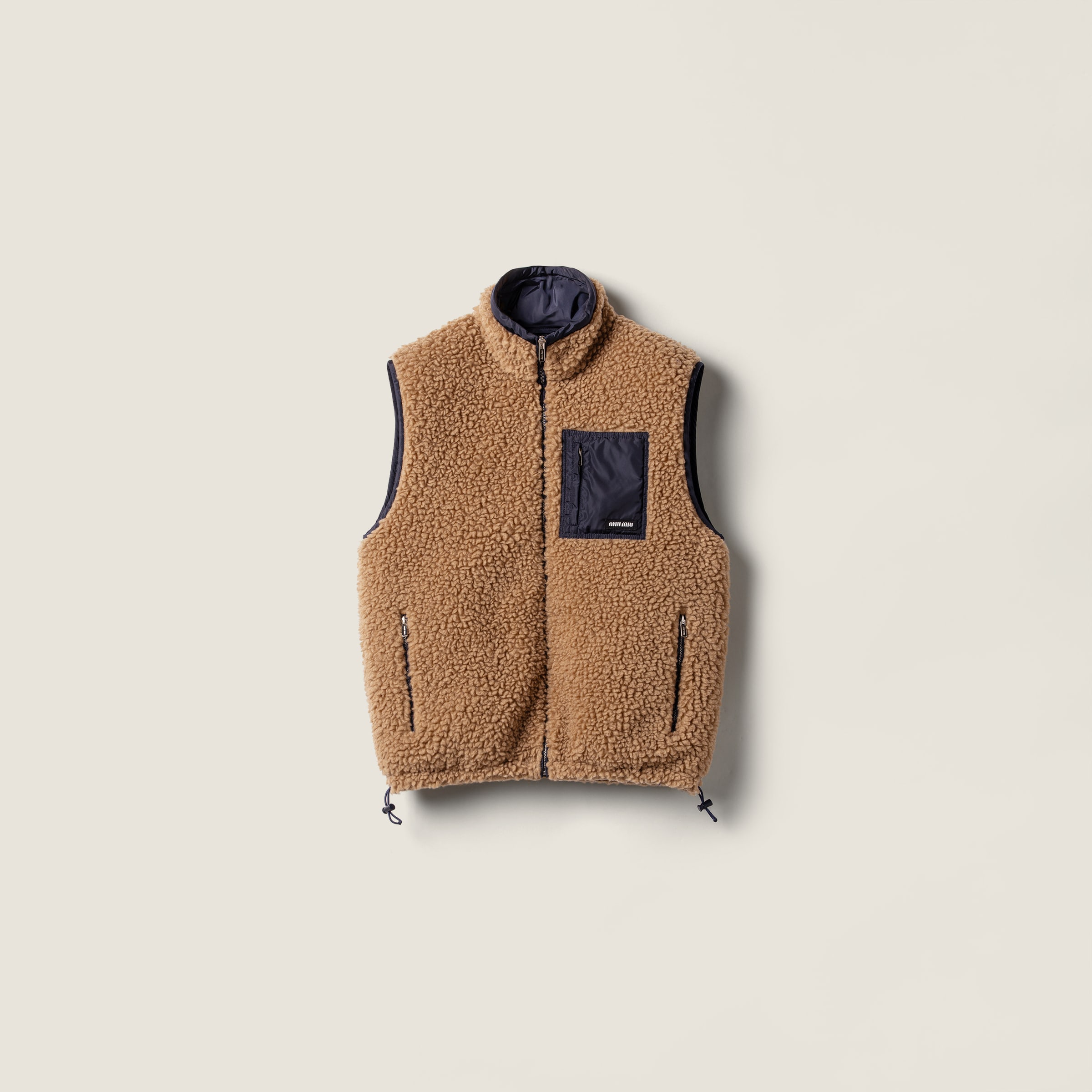 Miu Miu Teddy Down Vest With Technical Pongé In Brown