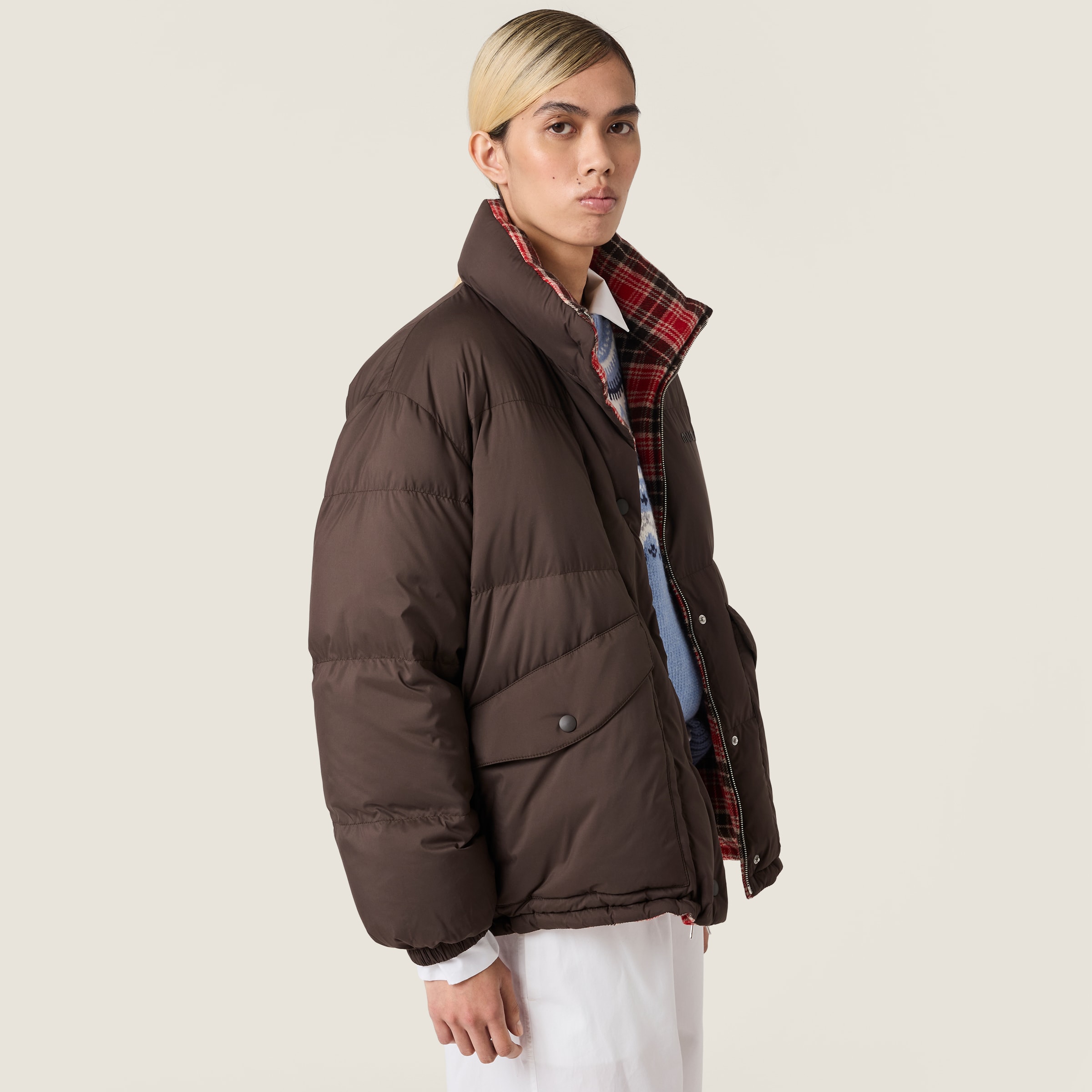 Red/ebony Technical Pongé Reversible Down Jacket | Miu Miu