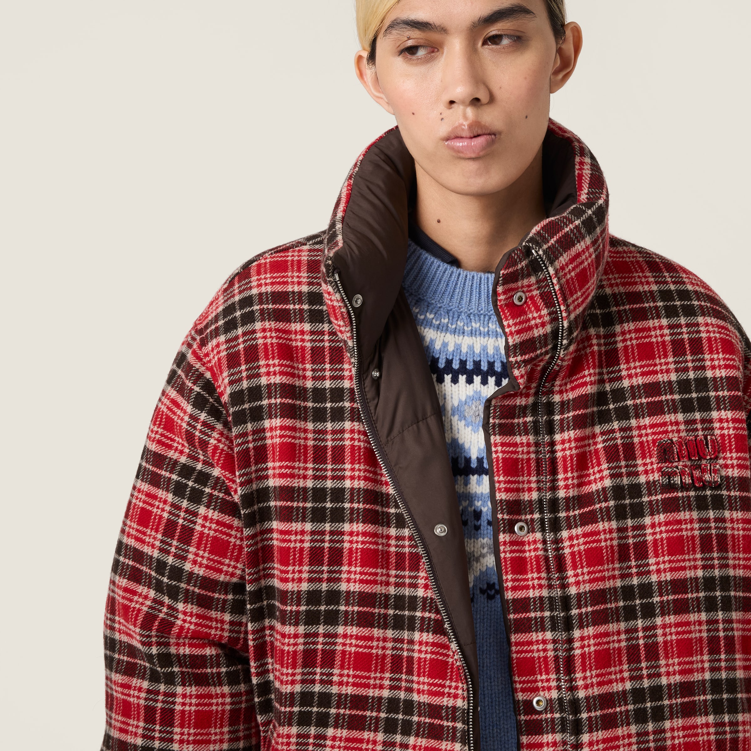 Red/ebony Technical Pongé Reversible Down Jacket | Miu Miu