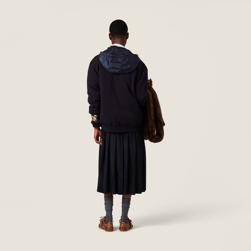 Knit and leather down jacket