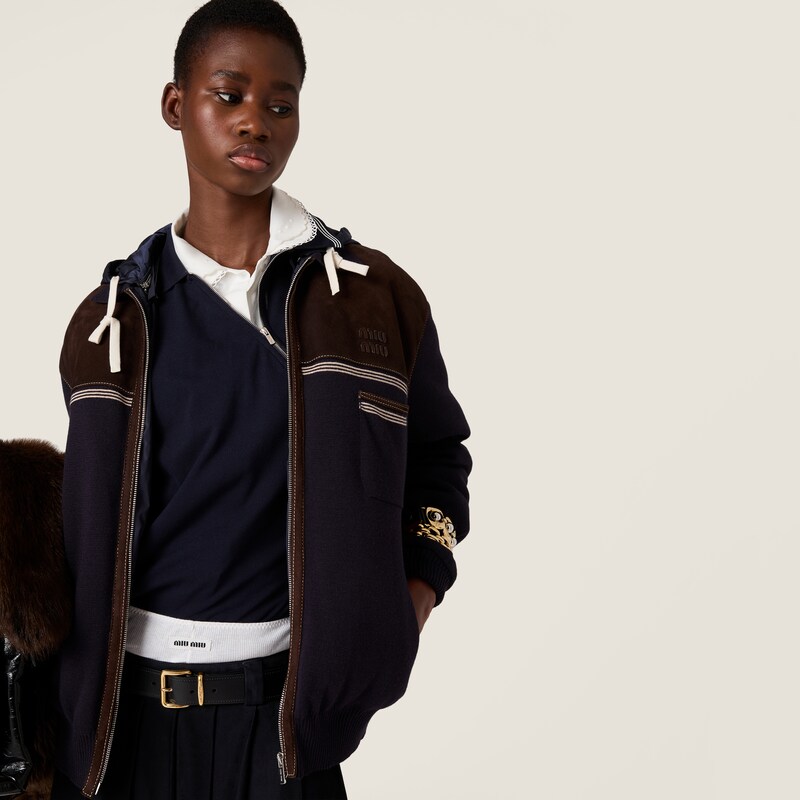 Knit and leather down jacket