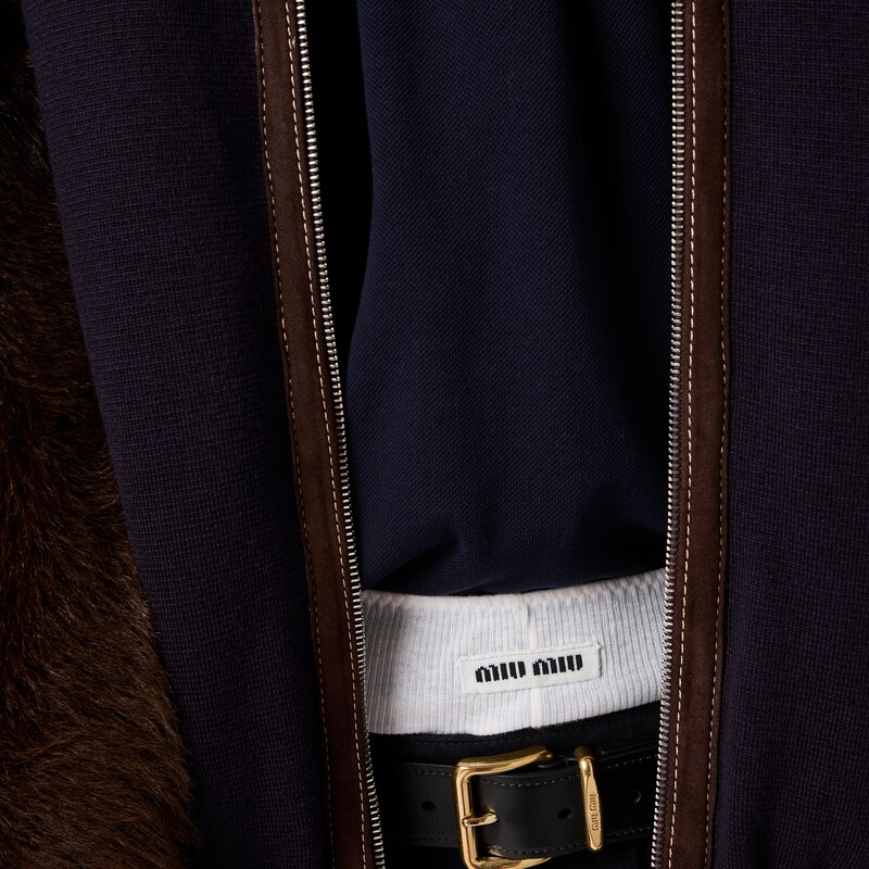 Knit and leather down jacket