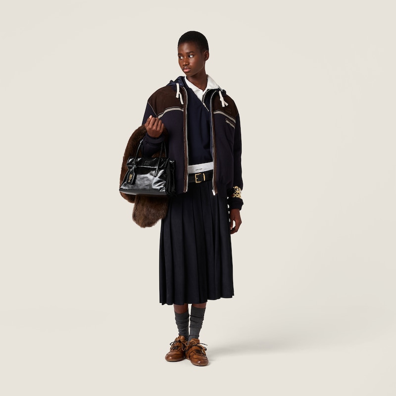 Knit and leather down jacket