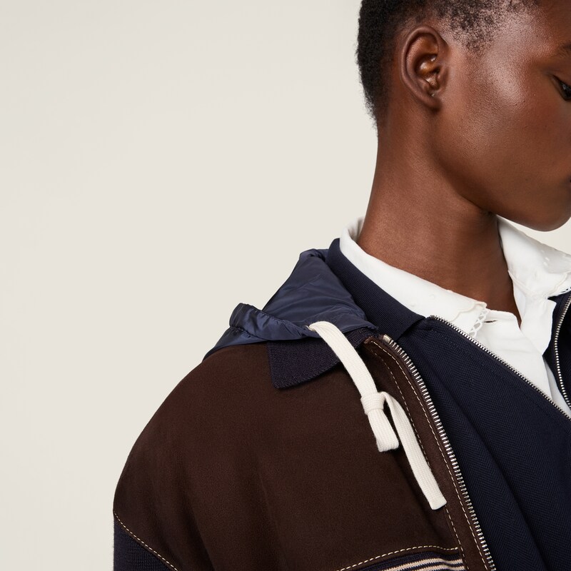 Knit and leather down jacket