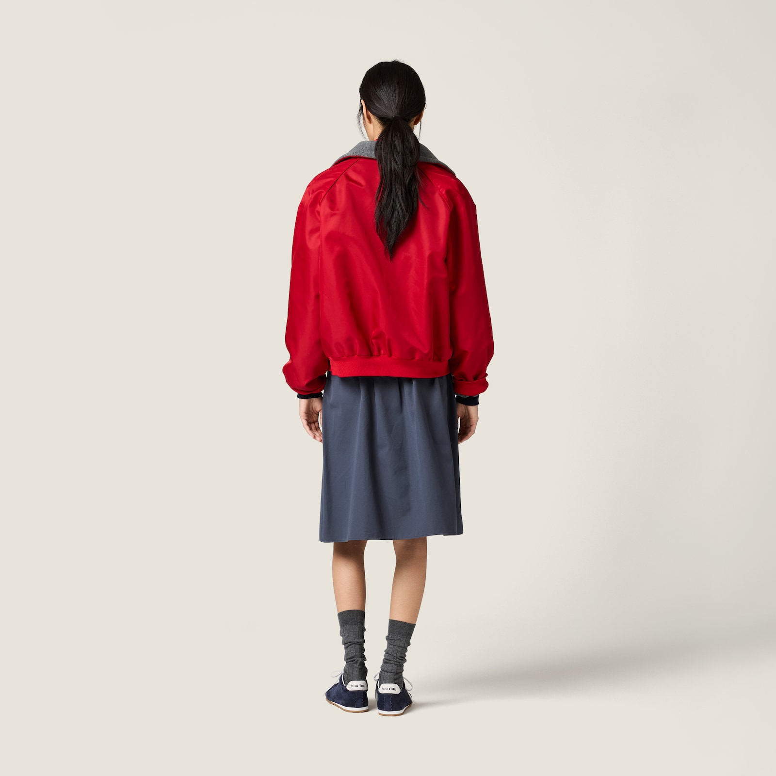 Sw 0011 Red Technical Gazar And Fleece Bomber Jacket | Miu Miu - Australia