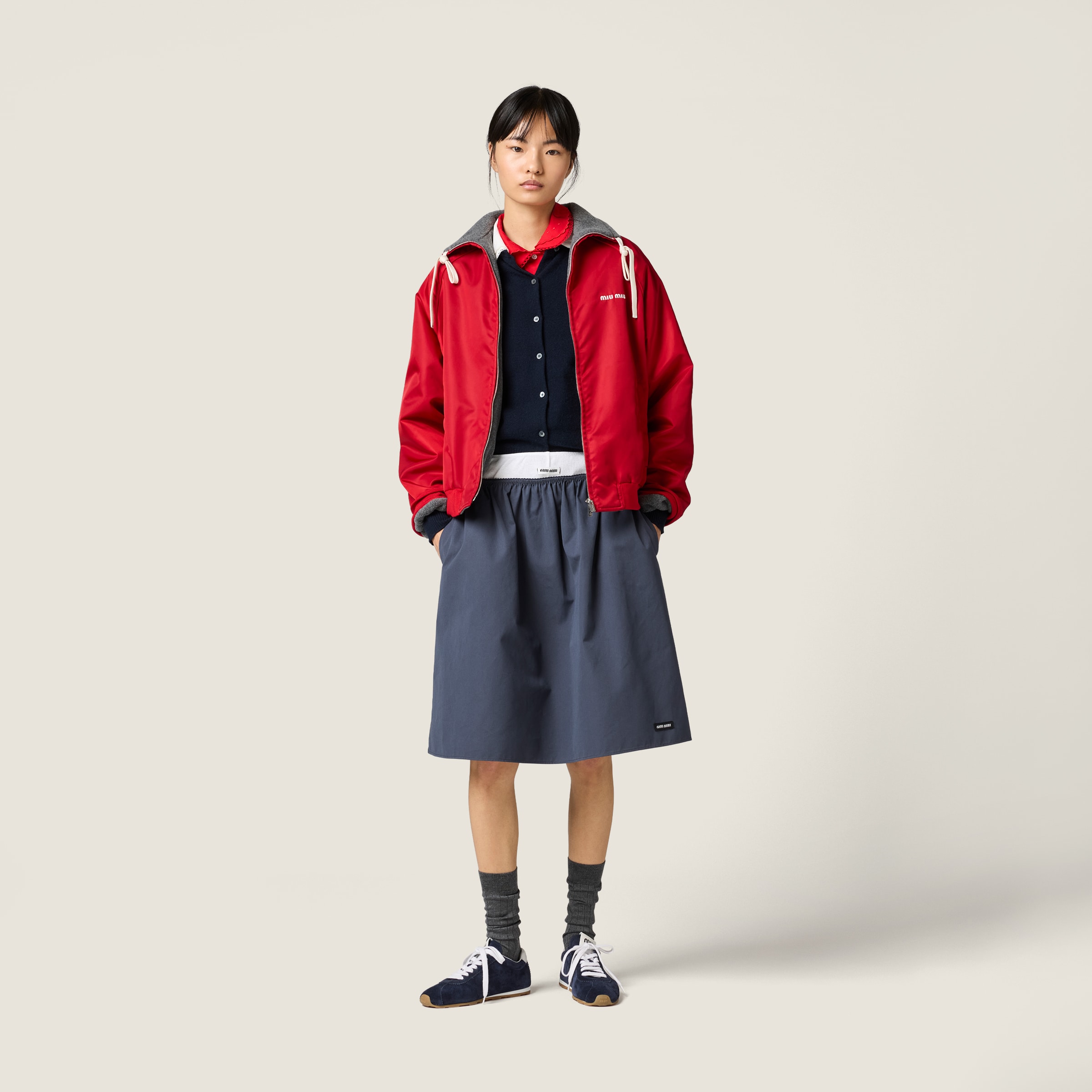 Red Technical Gazar And Fleece Bomber Jacket | Miu Miu - United States