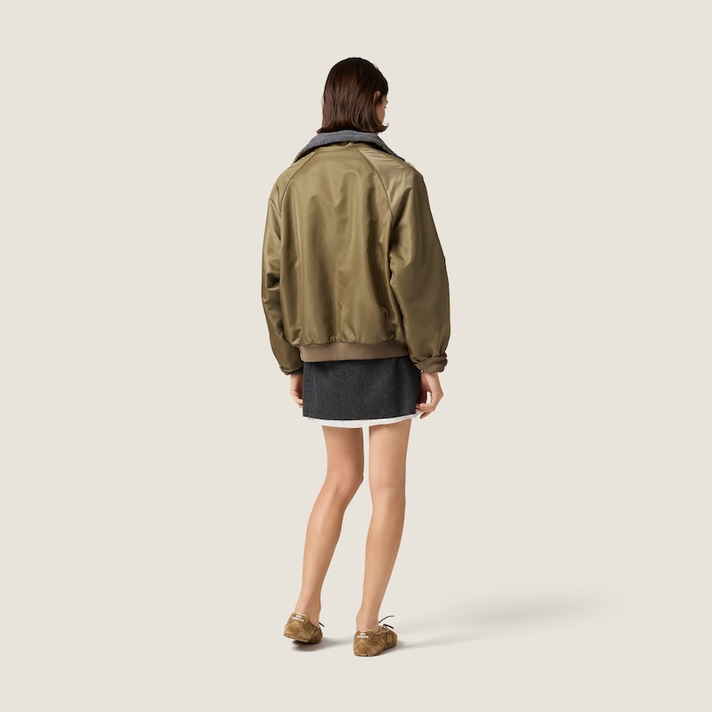 Technical gazar and fleece reversible bomber jacket