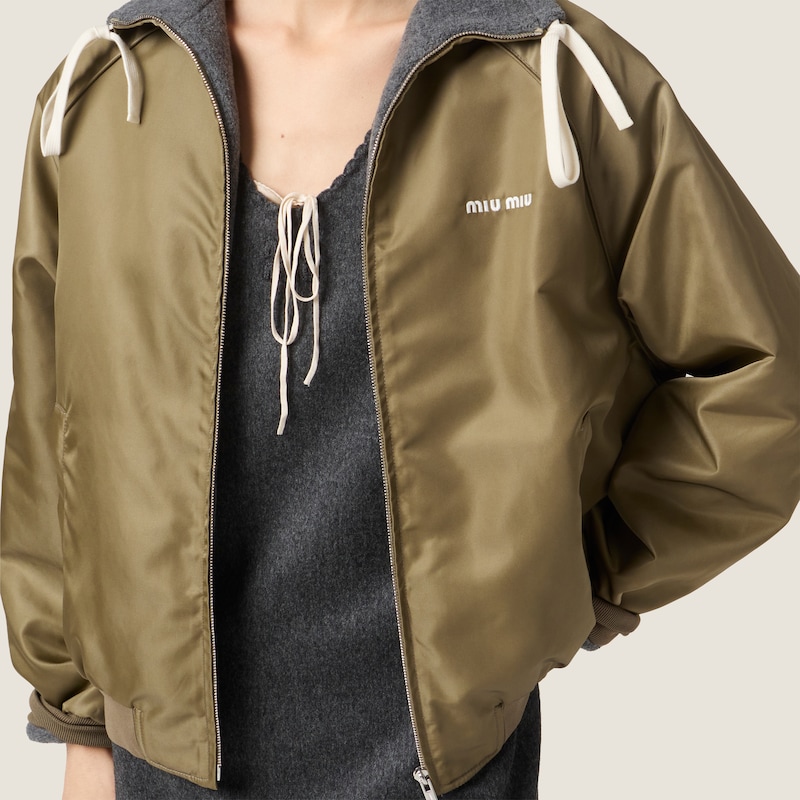 Technical gazar and fleece reversible bomber jacket