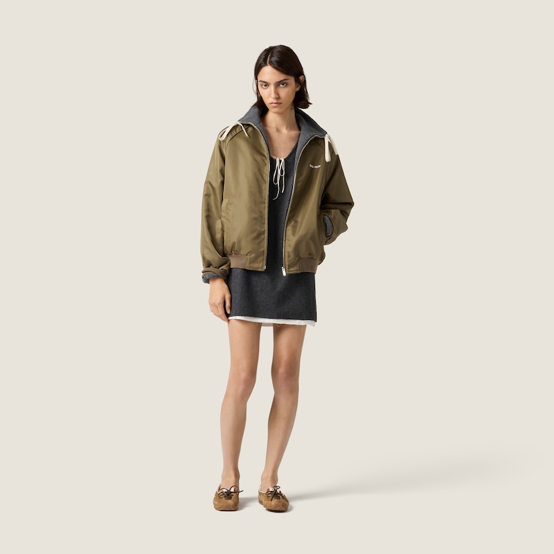 Technical gazar and fleece reversible bomber jacket