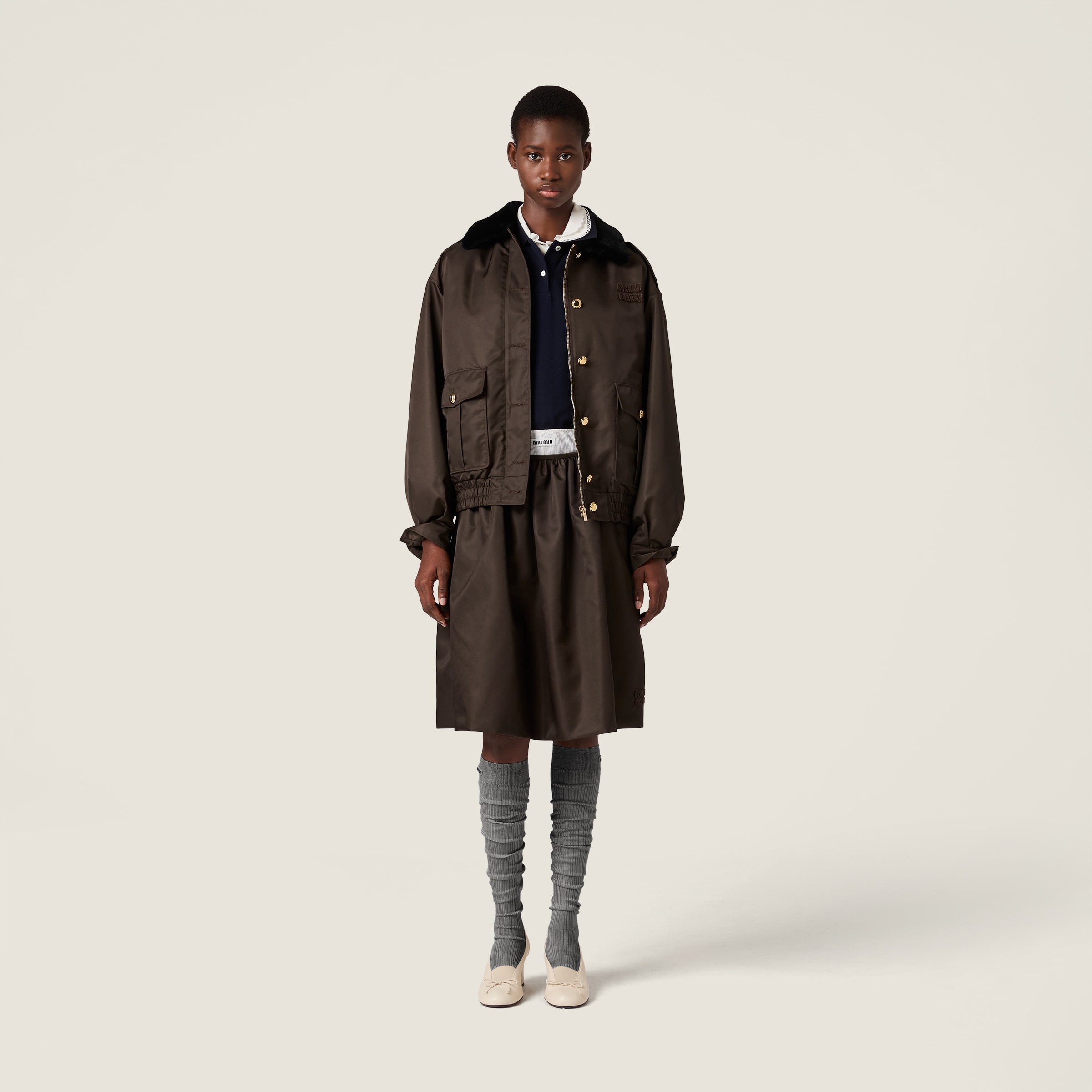 Miu Miu Technical Gazar Blouson Jacket In Brown