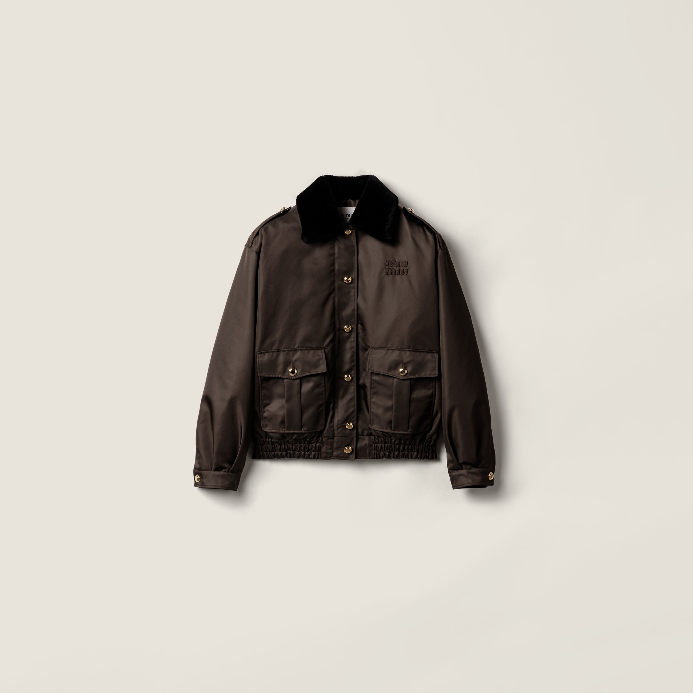 Miu Miu Technical Gazar Blouson Jacket In Brown