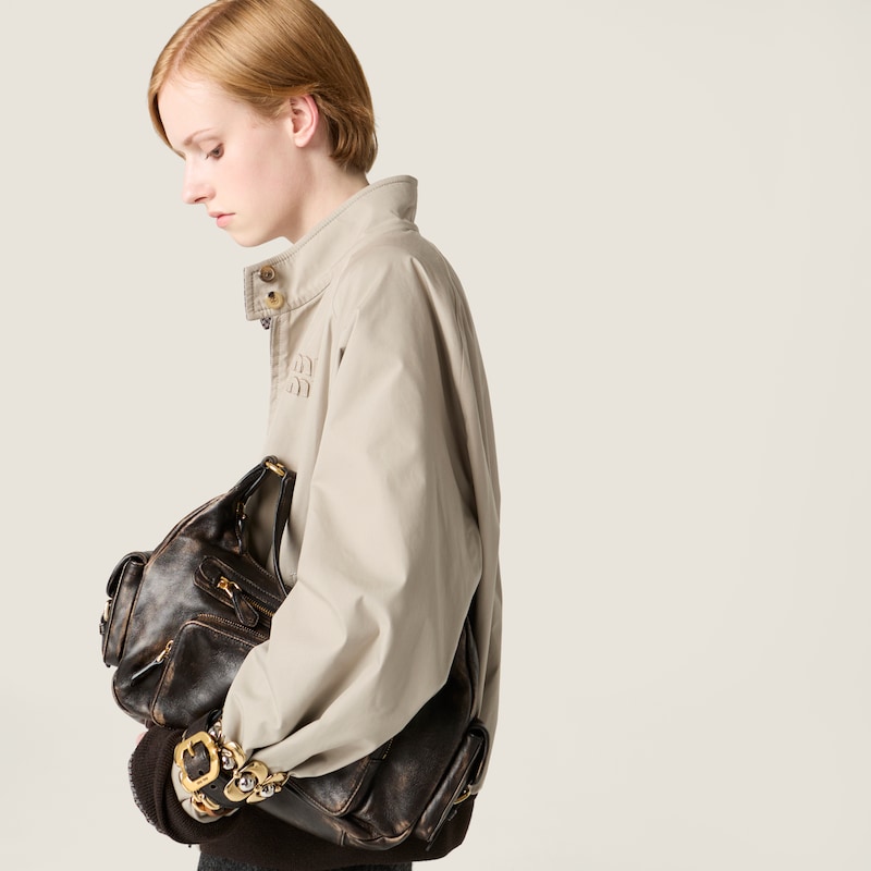 Reversible houndstooth check and Panama cotton blouson jacket