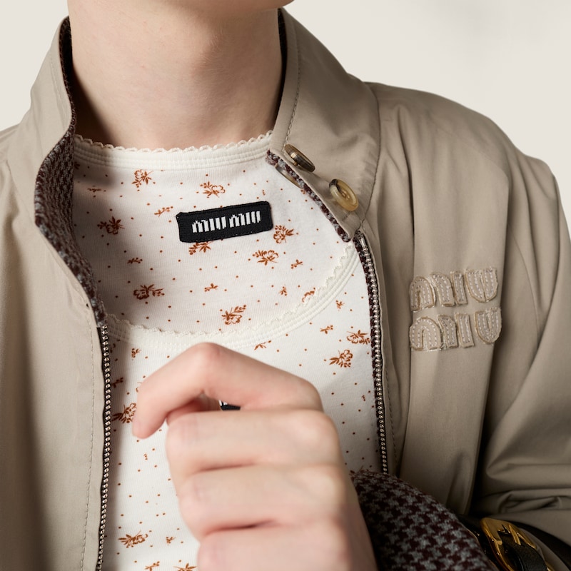 Reversible houndstooth check and Panama cotton blouson jacket